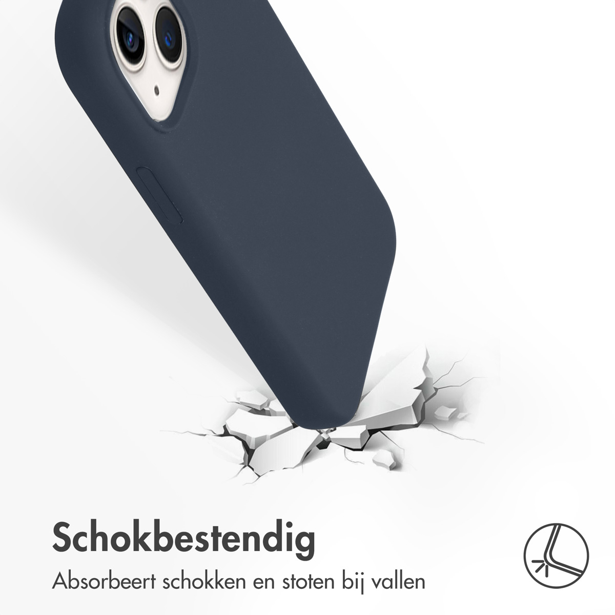 Niebieskie etui na smartfon uderza w pękającą białą powierzchnię.