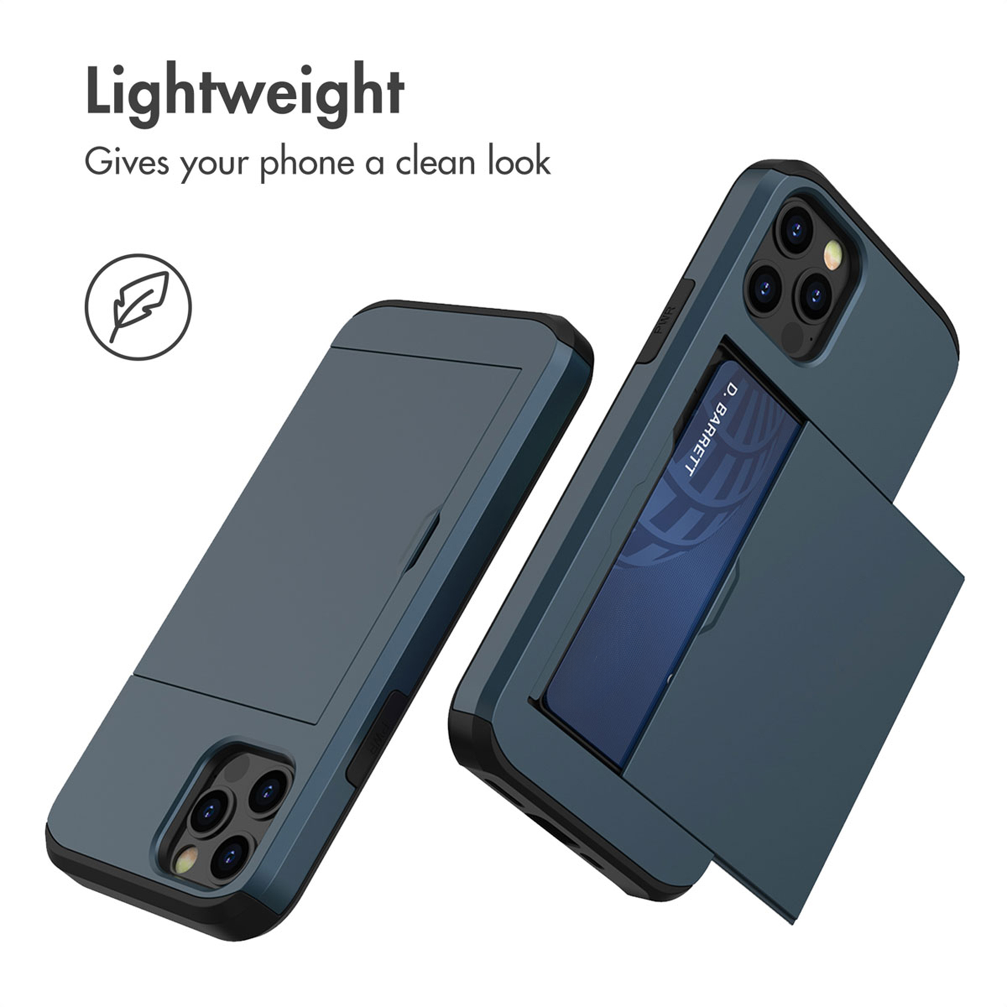 Due custodie protettive blu per smartphone con scomparto per carte integrato.