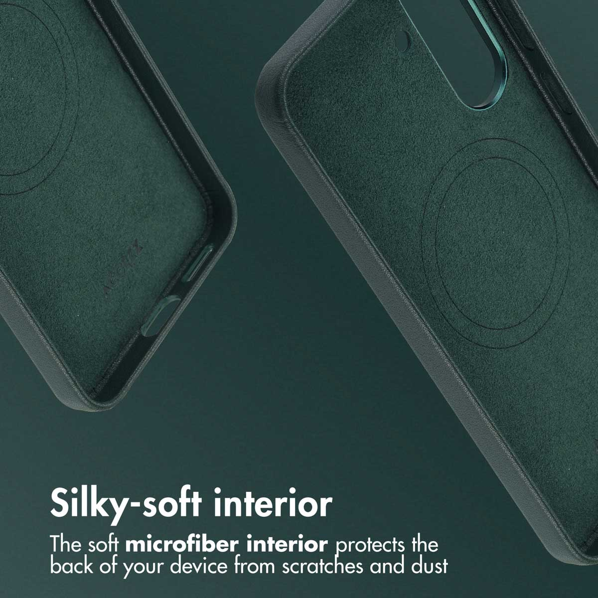 Dos fundas verdes para teléfonos con interior de microfibra suave.