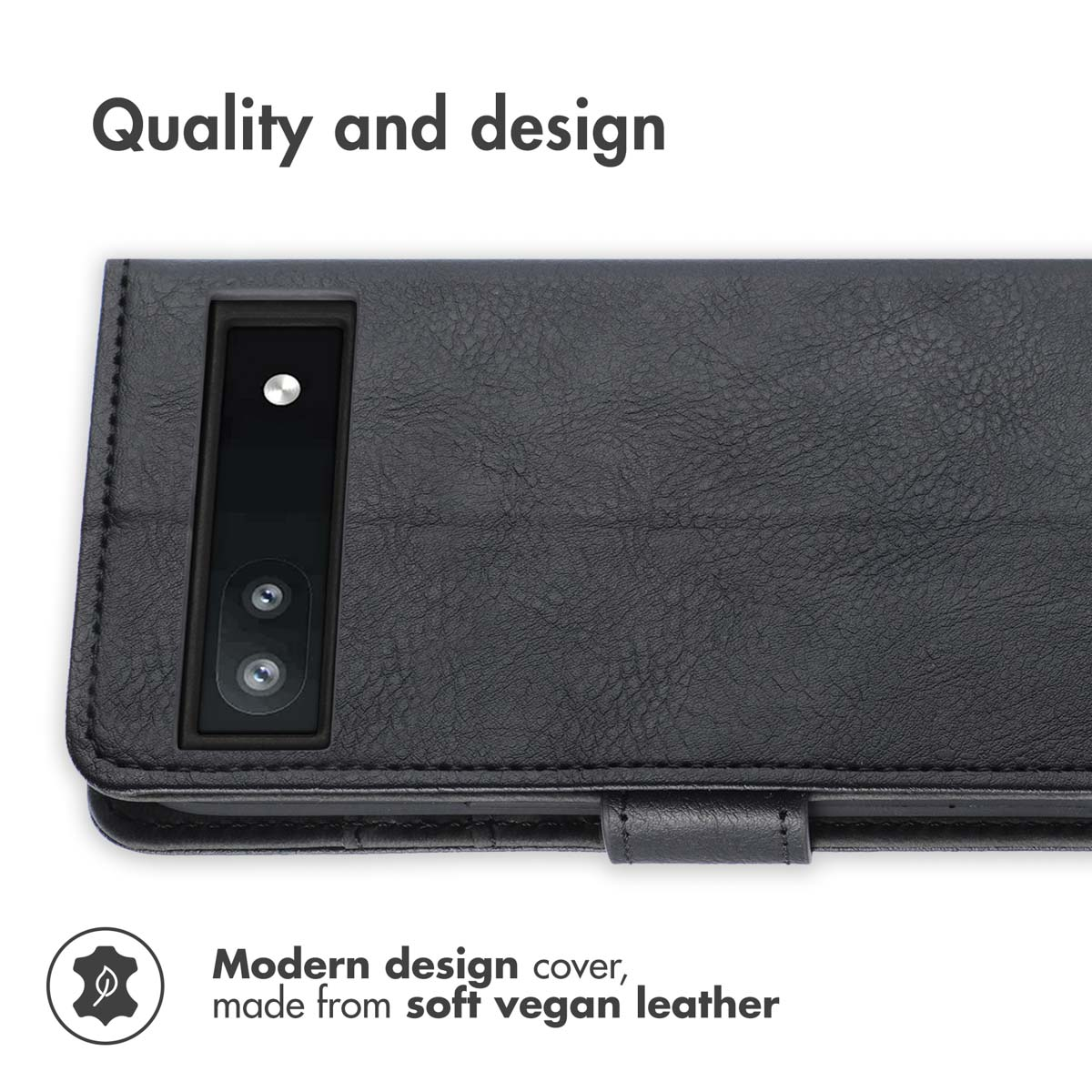Coque de téléphone en cuir vegan noir avec découpe pour appareil photo.