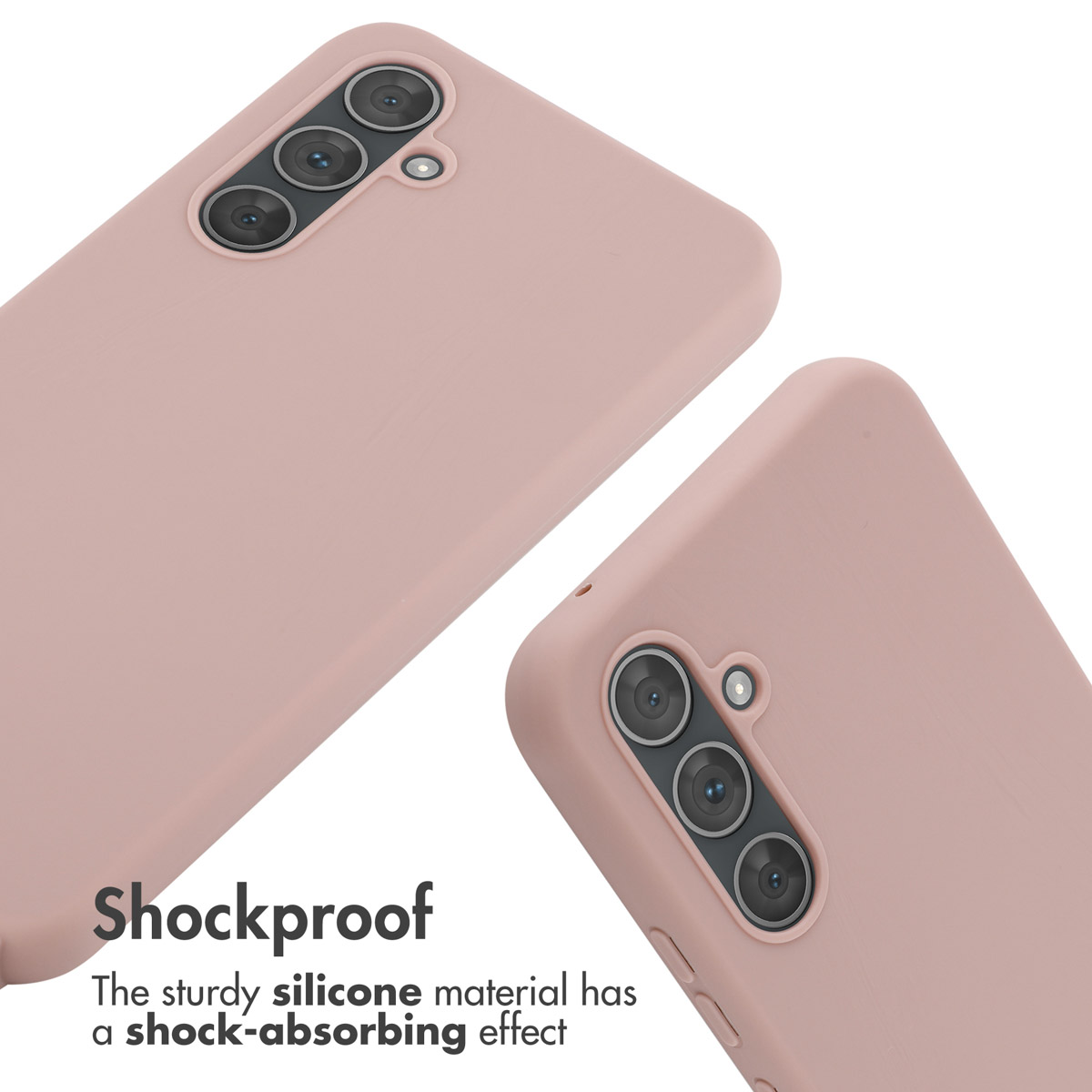 Due custodie per telefono in silicone rosa con aperture per tripla fotocamera.