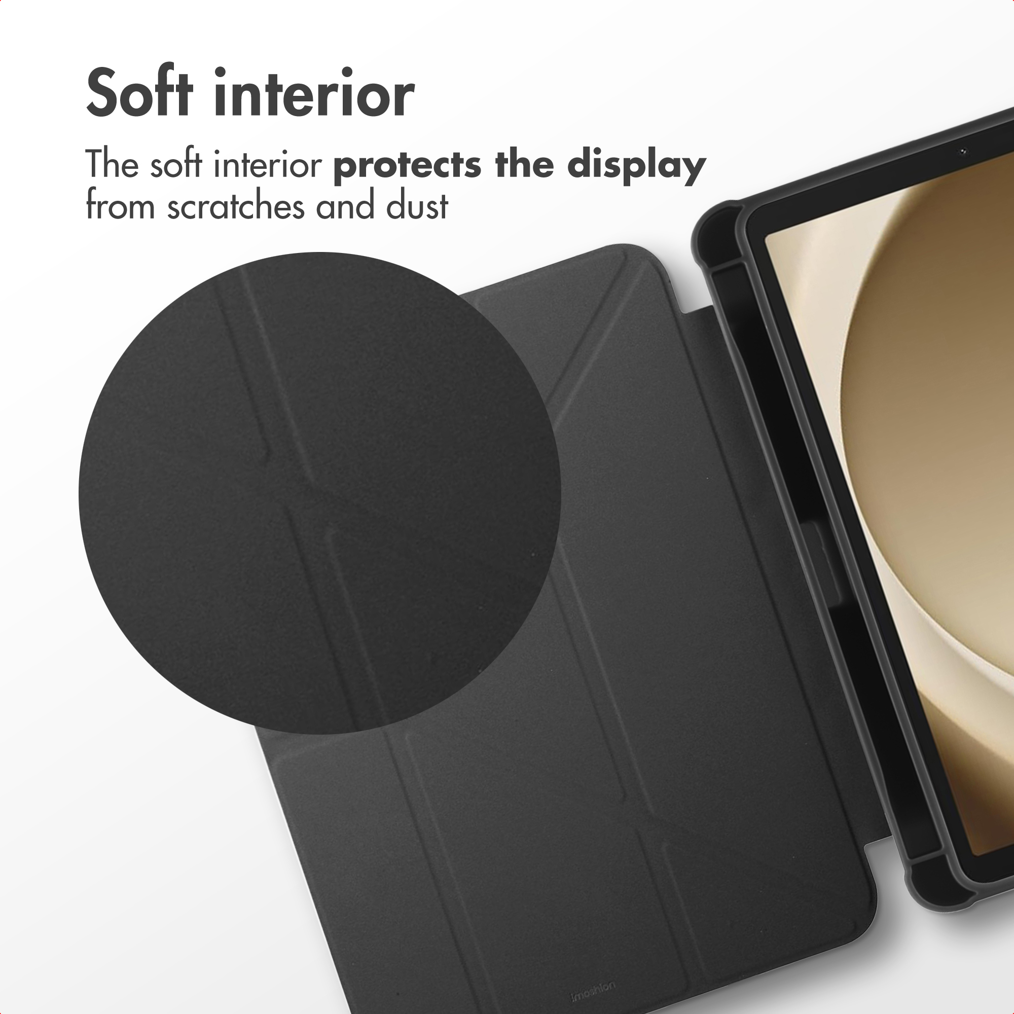 Étui de tablette noir avec intérieur doux pour protéger des rayures.