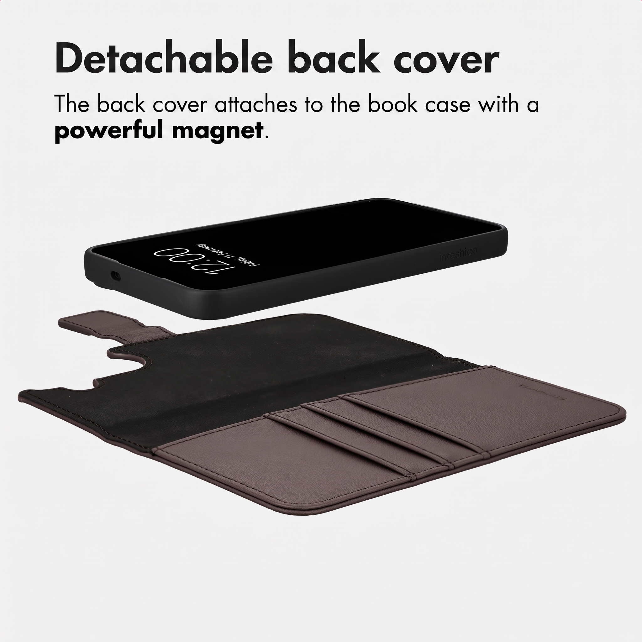 IMOSHION Bookcase di lusso 2-in-1 rimovibile adatta per Samsung Galaxy S26 FE, Copertina, Samsung, Samsung Galaxy S26 FE, Marrone