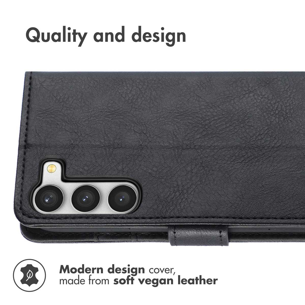 Étui de téléphone en cuir végétalien noir avec découpe pour appareil photo. Qualité et design.