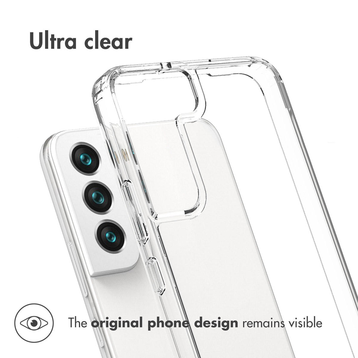 Une coque ultra-transparente sur un smartphone blanc, préservant son design d'origine.
