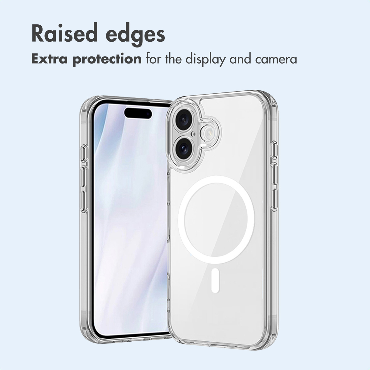 Funda transparente para teléfono con anillo MagSafe y protección.