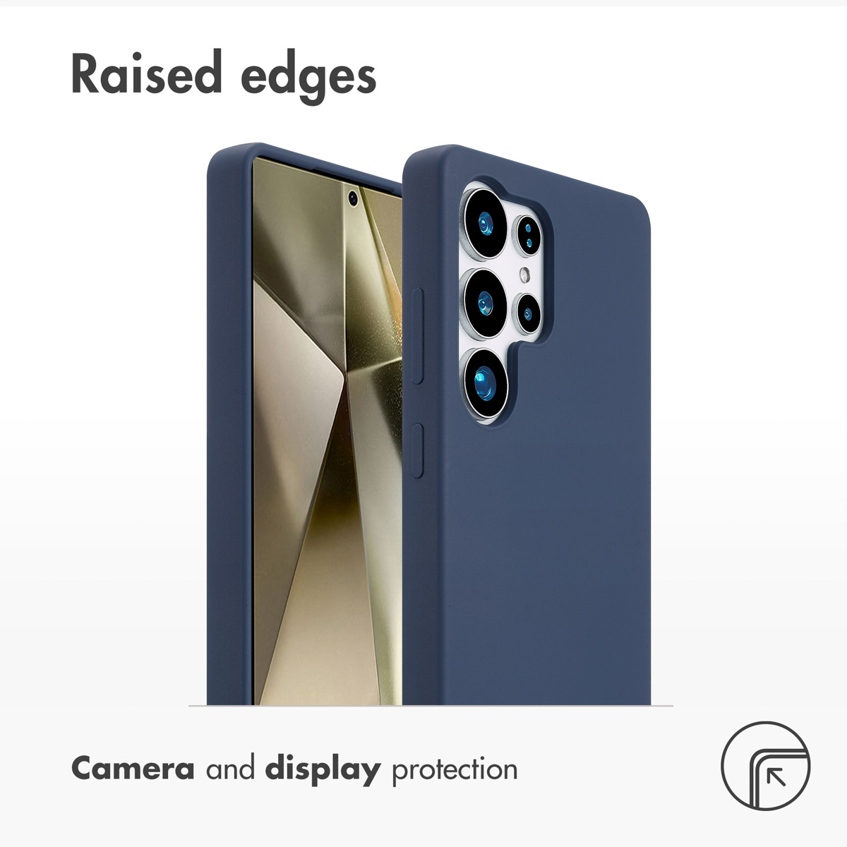 Funda azul para smartphone que muestra bordes elevados para protección.
