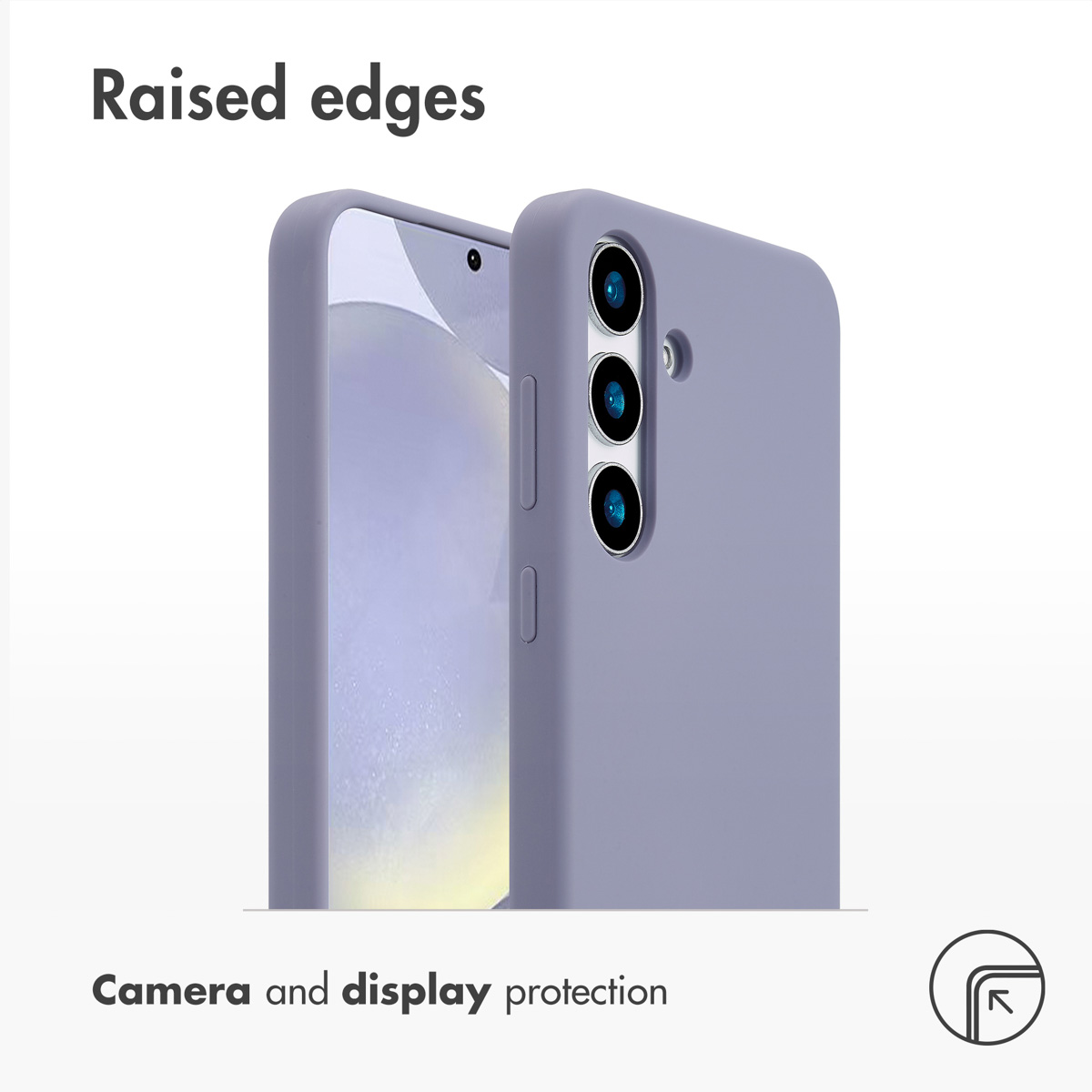 Lila Schutzhülle für Smartphones mit erhöhtem Rand für Display- und Kameraschutz.