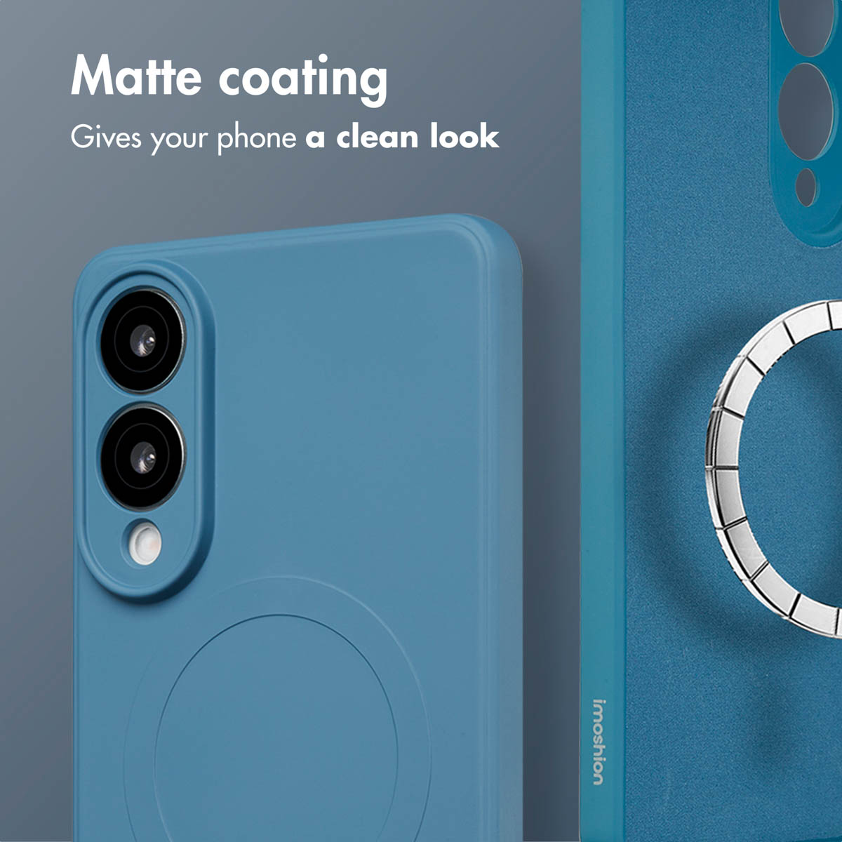Blaue Smartphone-Hülle mit matter Oberfläche und Kameramodul.