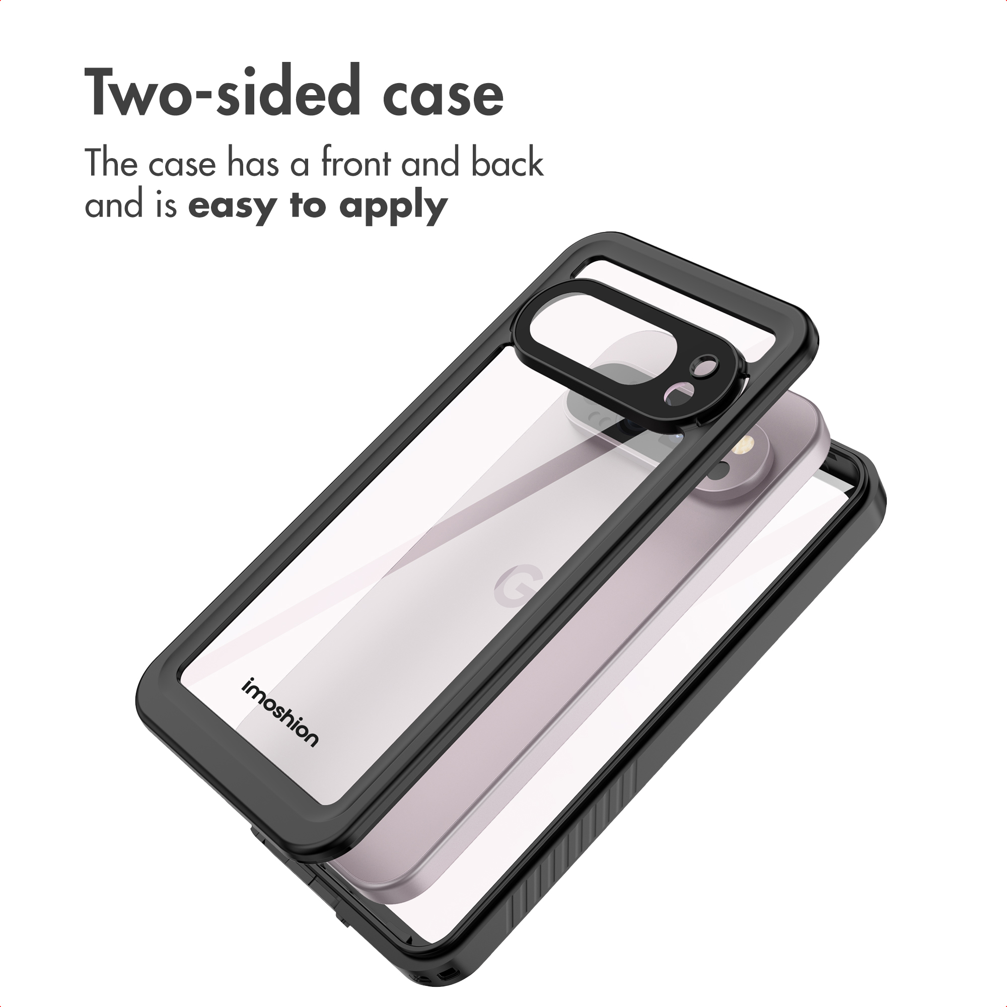 Una funda protectora transparente de dos caras se coloca en un teléfono inteligente.