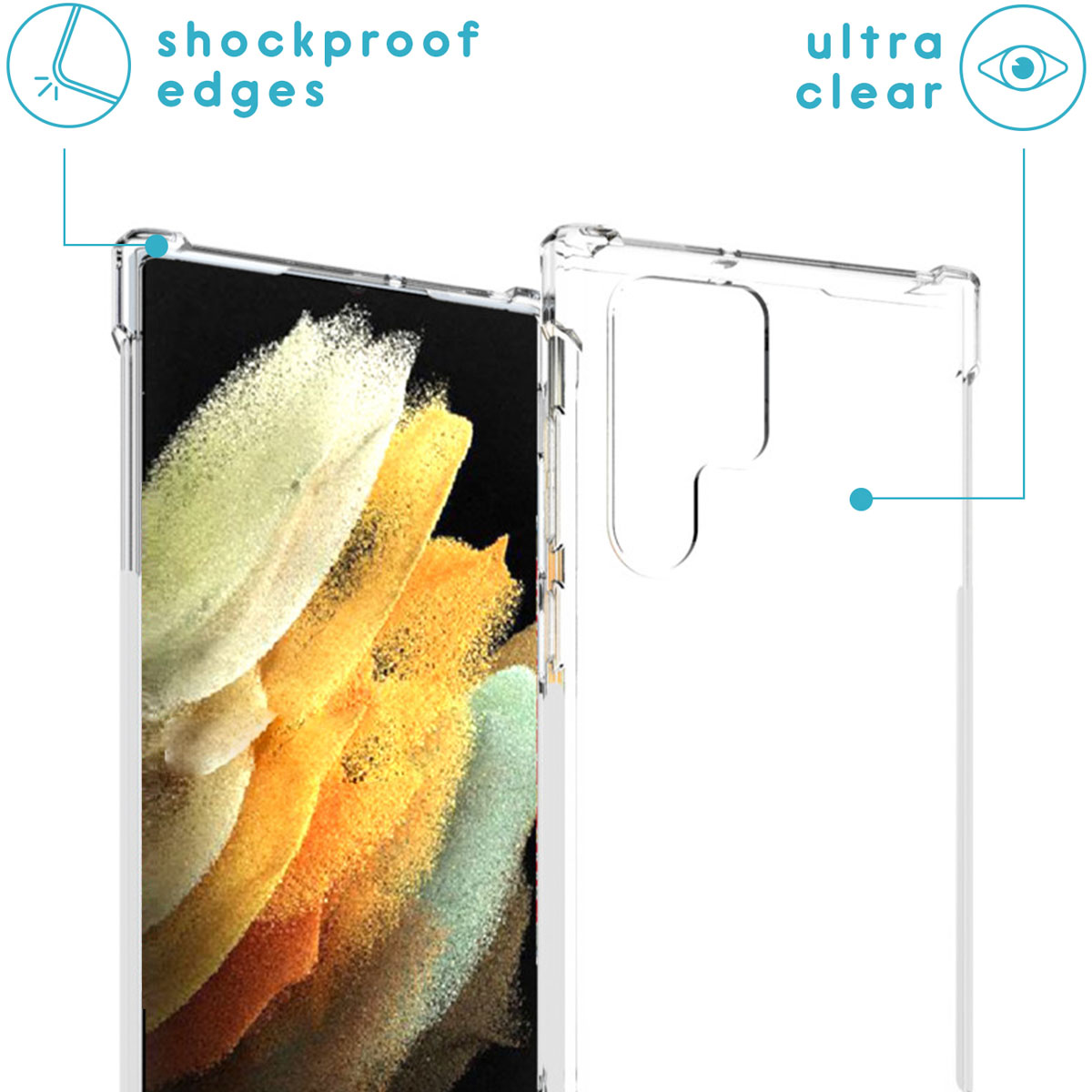 Custodia trasparente per telefono con bordi antiurto e design ultra trasparente.