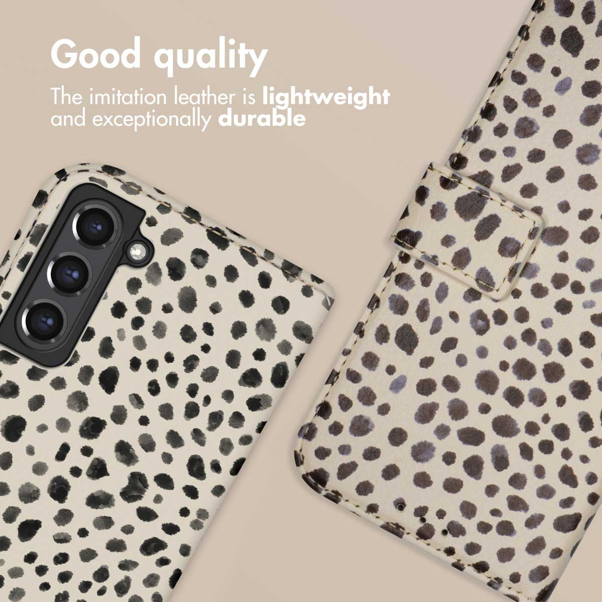 Coque de téléphone en similicuir à motif léopard.