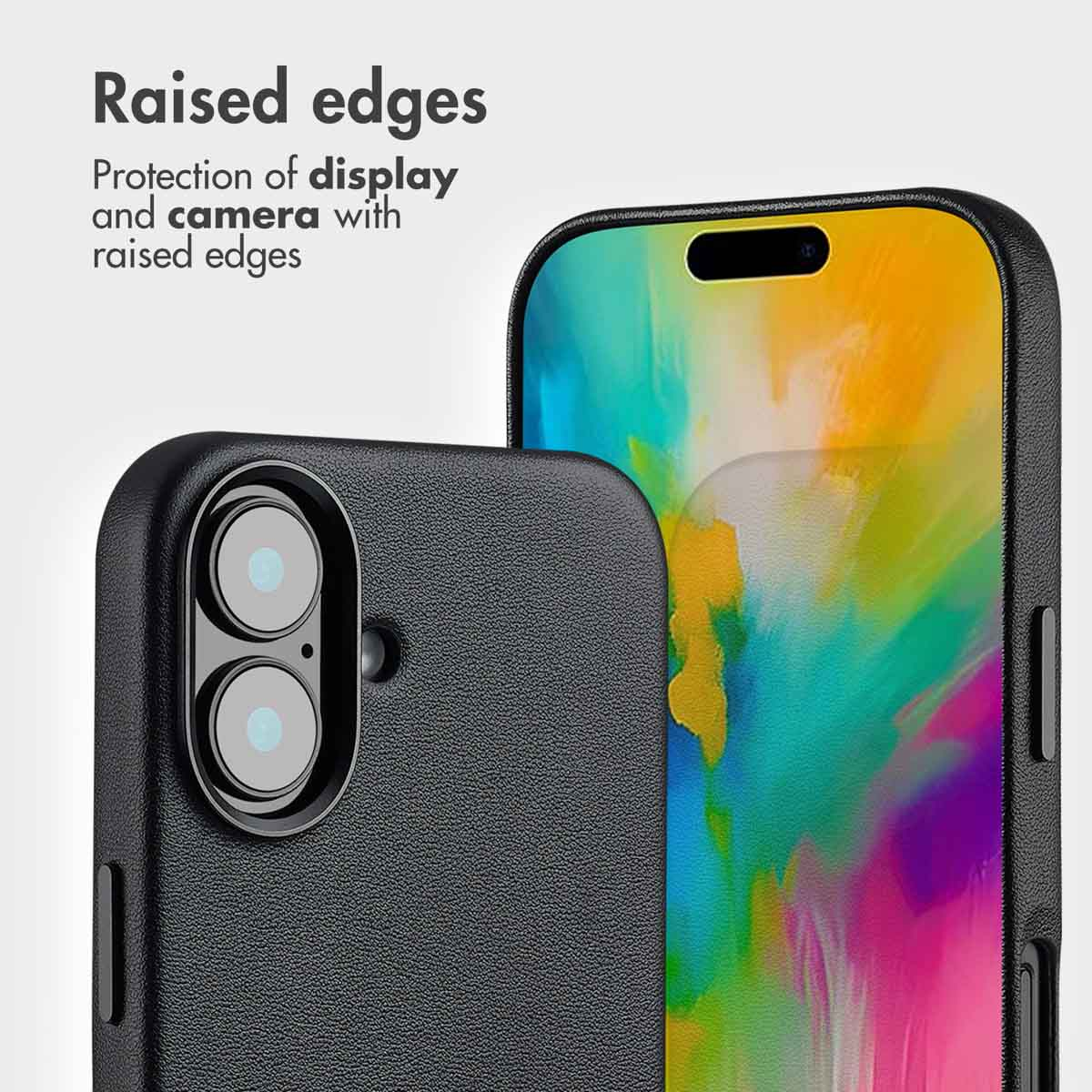 Schwarze Schutzhülle mit erhöhten Rändern für Display und Kamera.