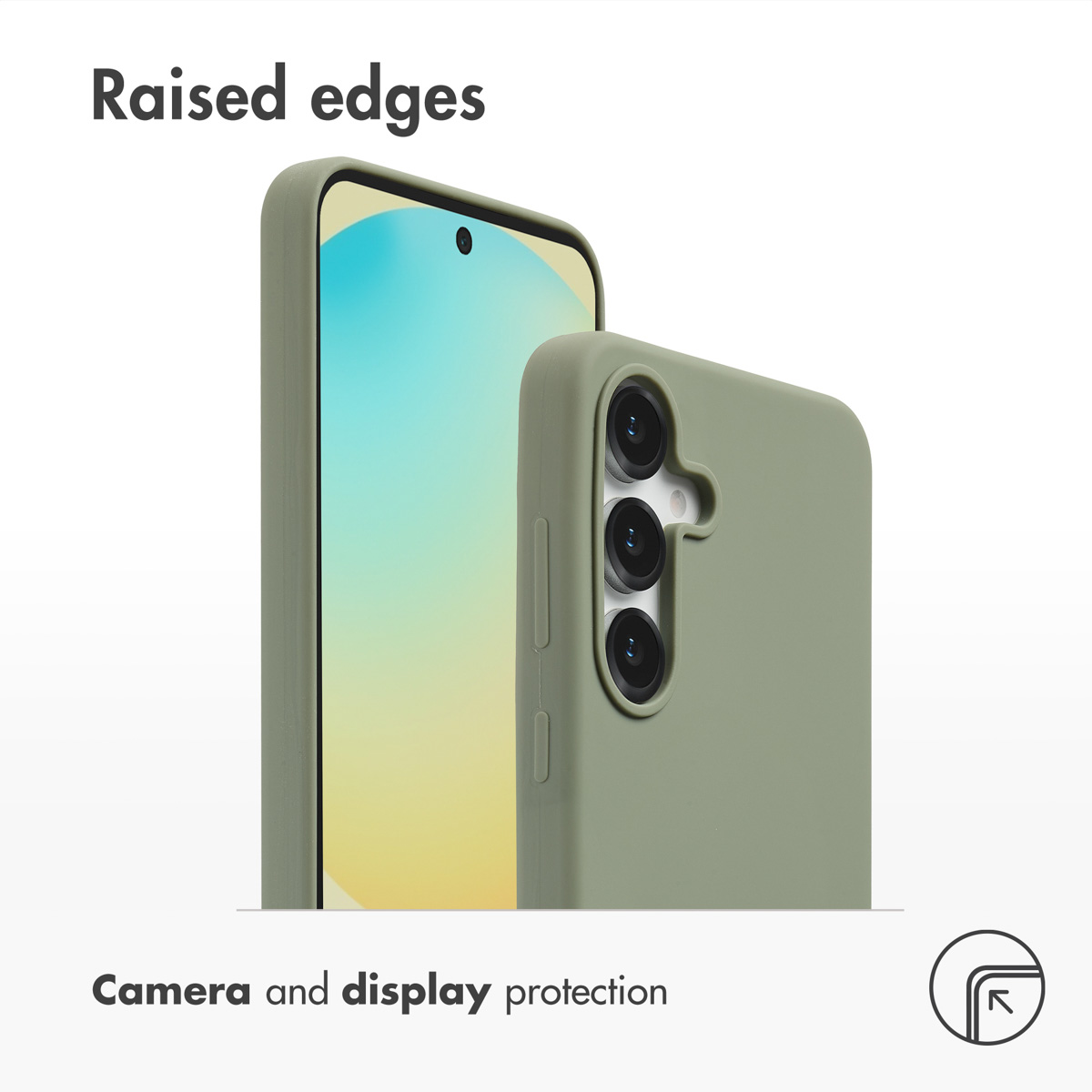 Custodia verde per telefono con bordi rialzati per proteggere fotocamera e display.