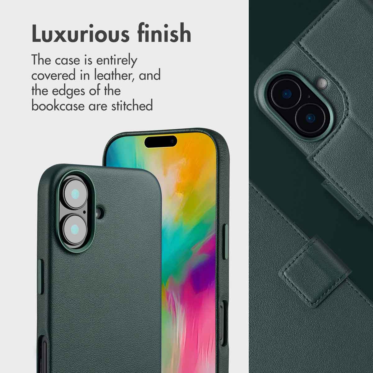 Étui de téléphone en cuir luxueux avec des coutures soignées et des découpes précises.