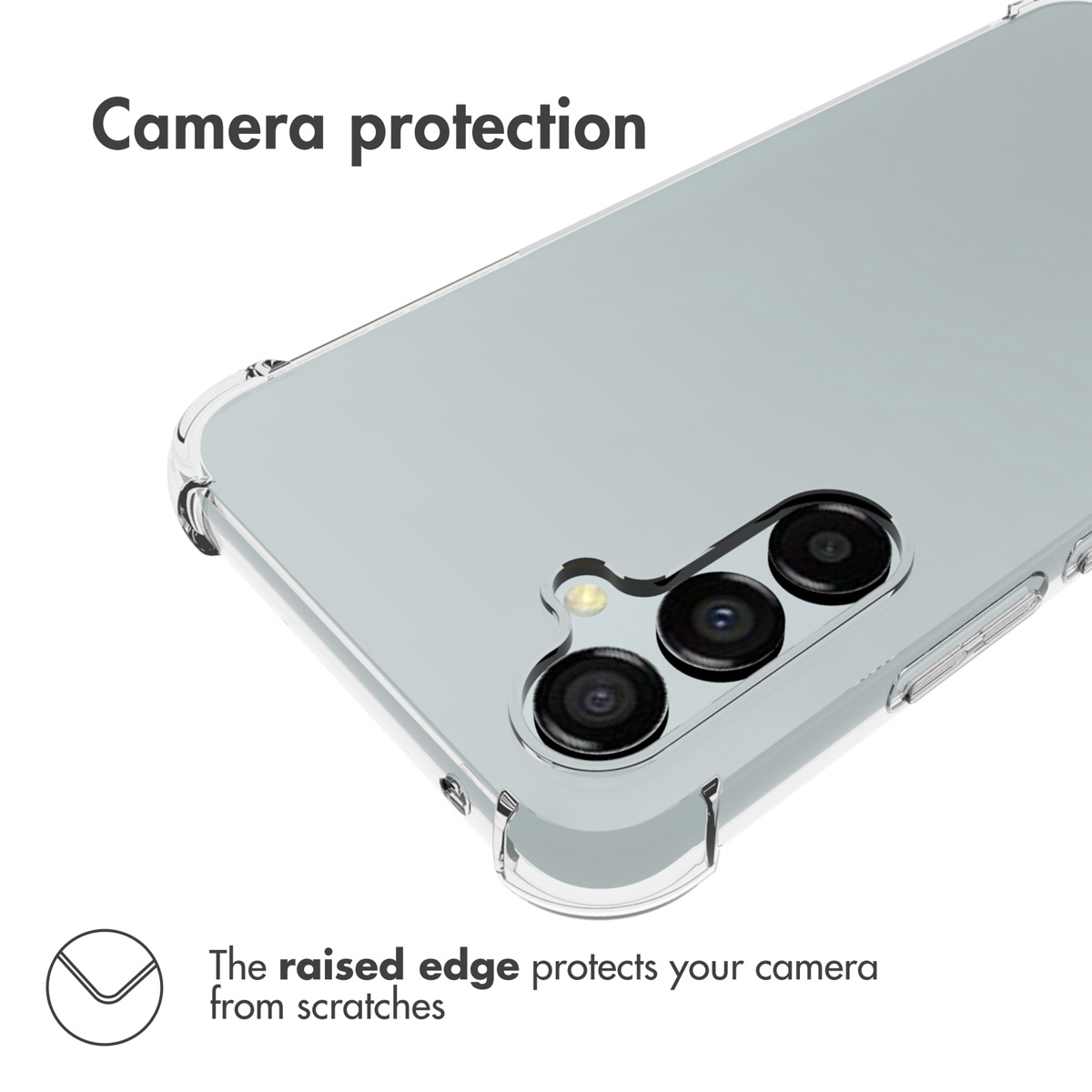 Coque de téléphone transparente avec bord surélevé protégeant l'appareil photo.