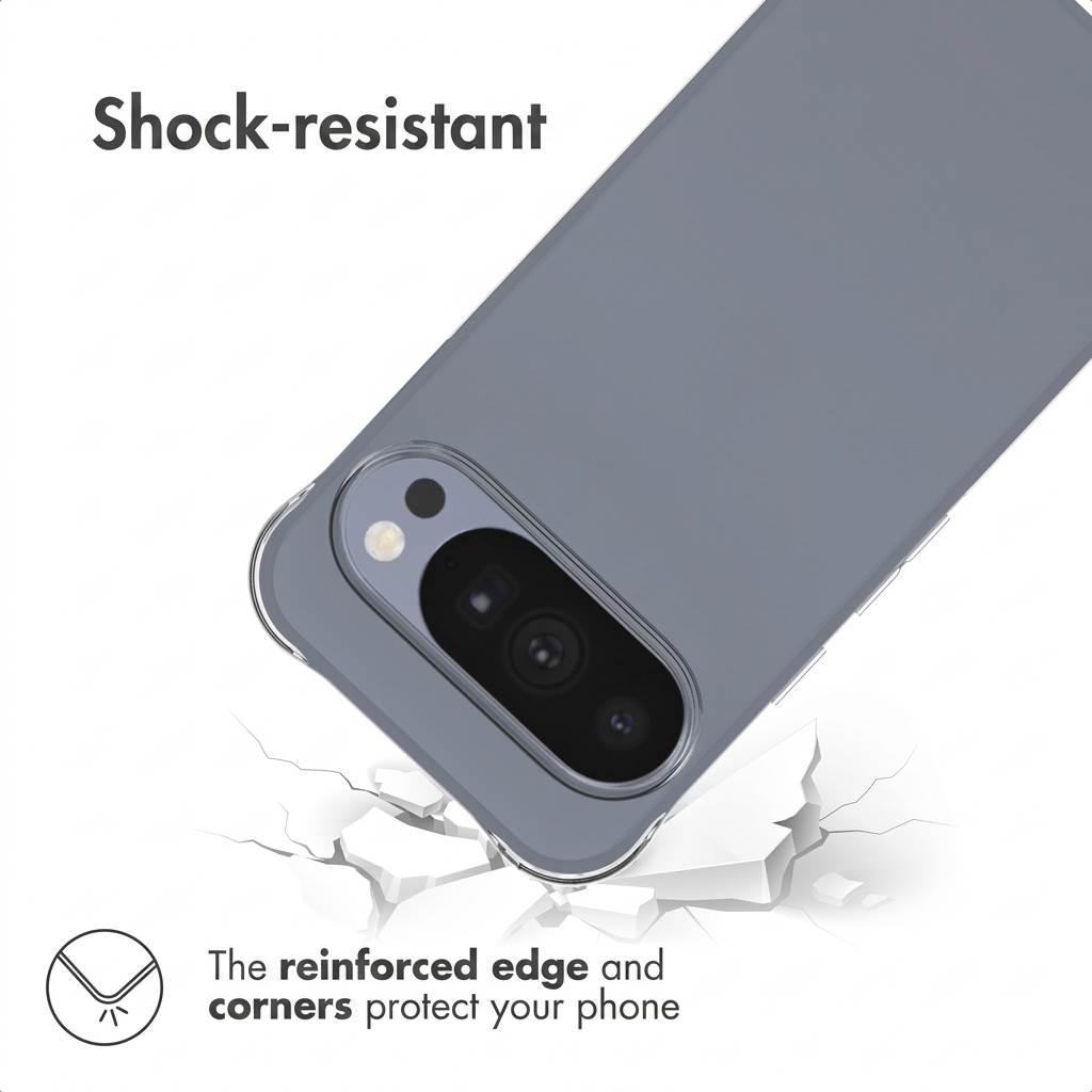 Un smartphone en funda resistente a golpes con esquinas reforzadas sobre una superficie agrietada.