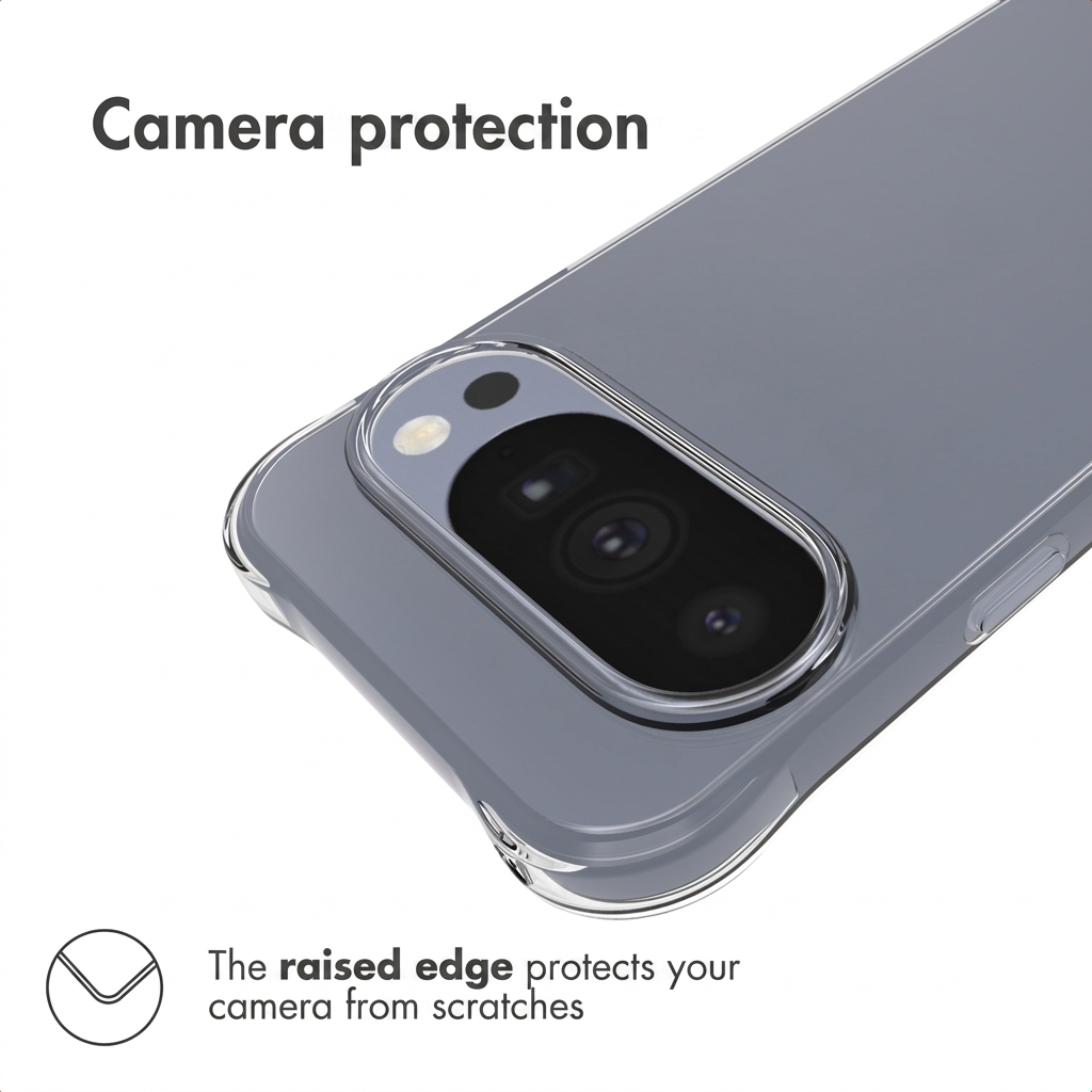 Una funda con borde elevado protege la cámara de arañazos.
