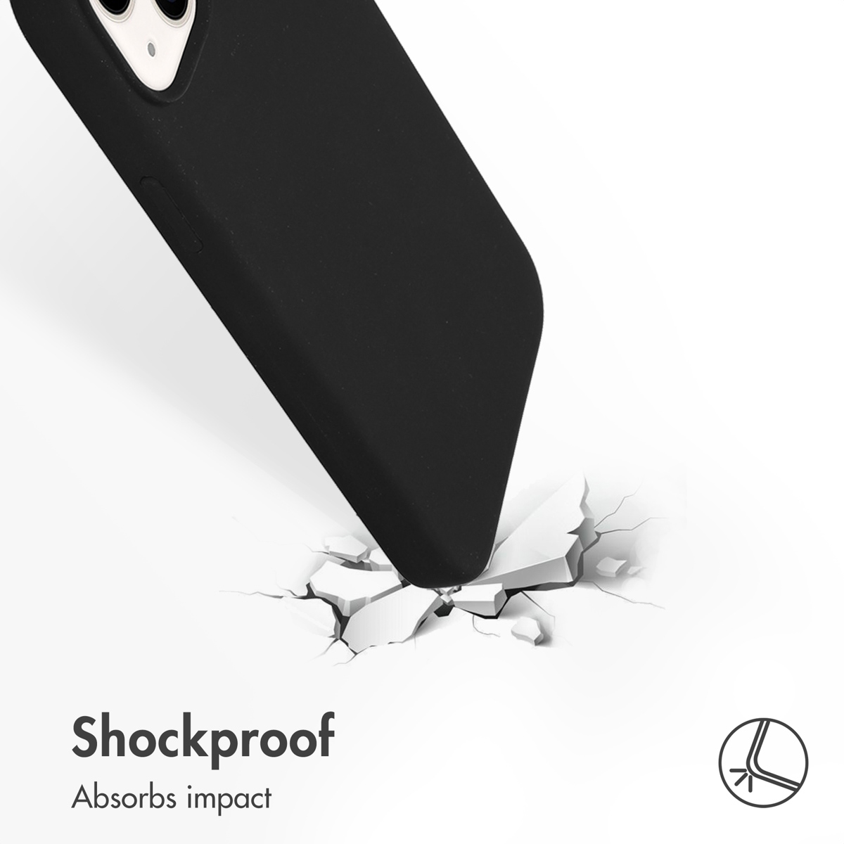 Ein schwarzes Smartphone trifft auf eine harte Oberfläche und zerbricht sie, um Stoßfestigkeit zu zeigen.