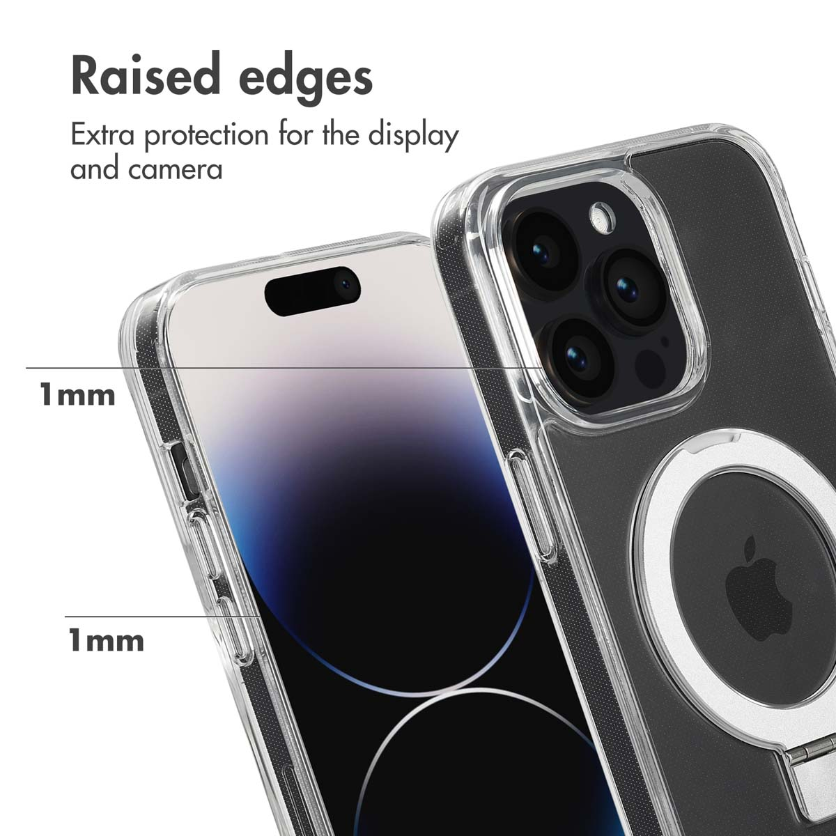 Custodia trasparente per telefono con bordi rialzati di 1 mm per la protezione dello schermo e della fotocamera.