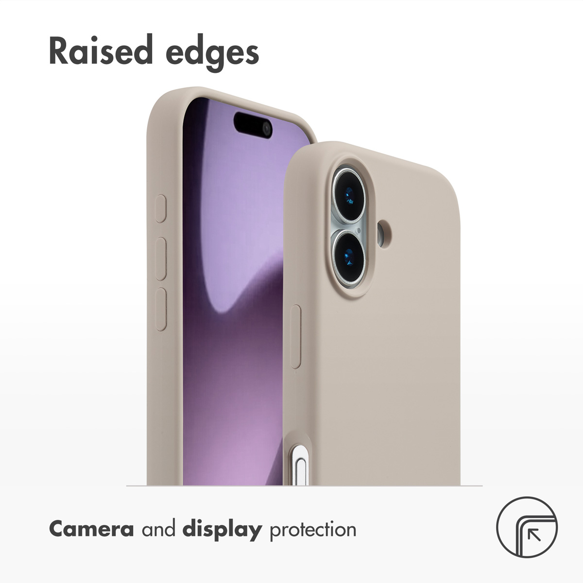 Telefoonhoesje met opstaande randen voor scherm en camera.