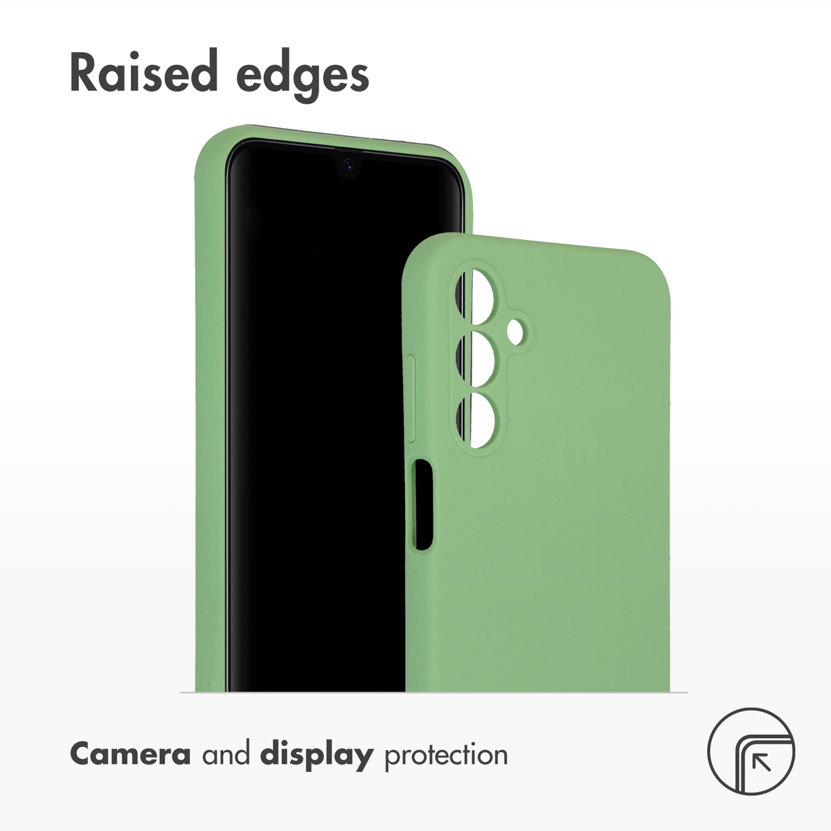 Coque de téléphone verte montrant des bords surélevés pour protéger l'appareil photo et l'écran.
