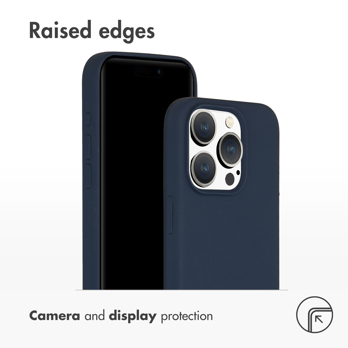 Dunkelblaue Handyhülle mit erhöhtem Rand für Kamera- und Display-Schutz.