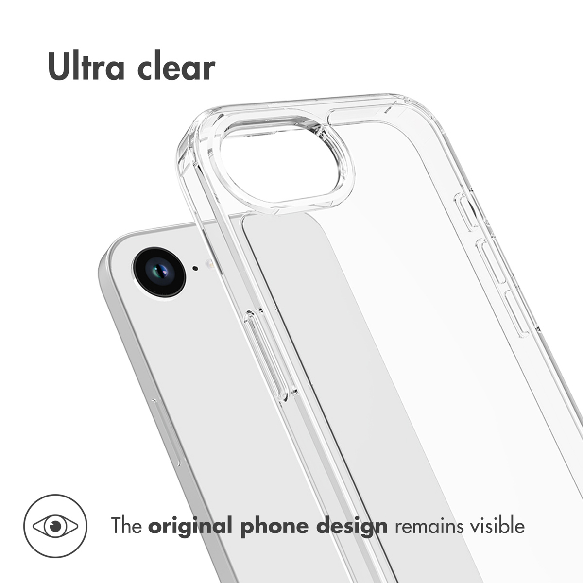 Una funda de móvil ultratransparente sobre un smartphone claro; el diseño original sigue visible.