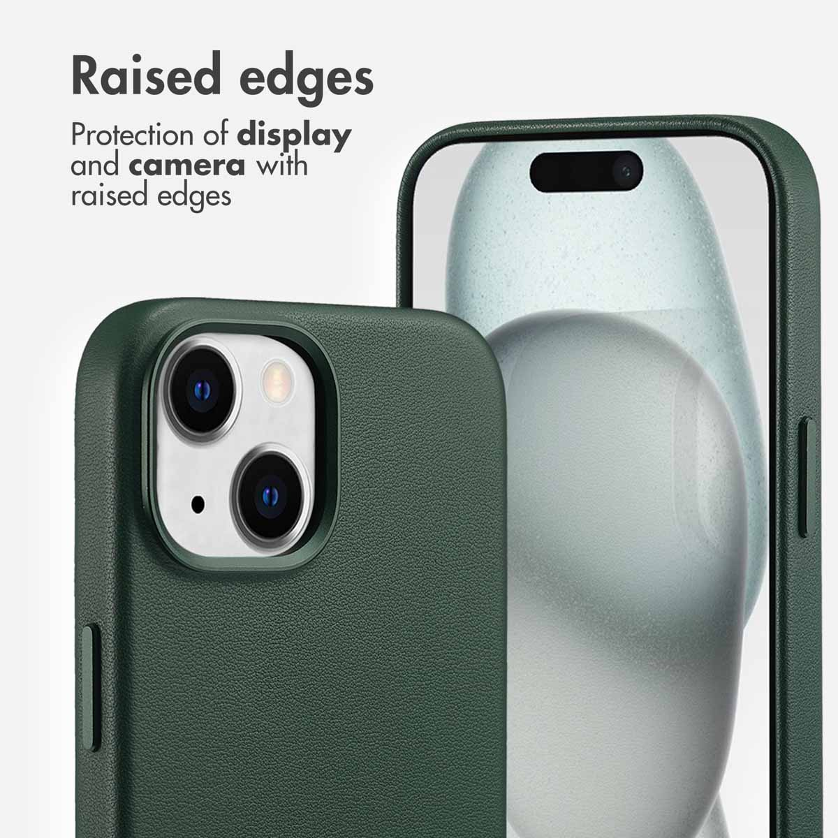 Custodia per telefono verde con bordi rialzati per proteggere fotocamera e display.