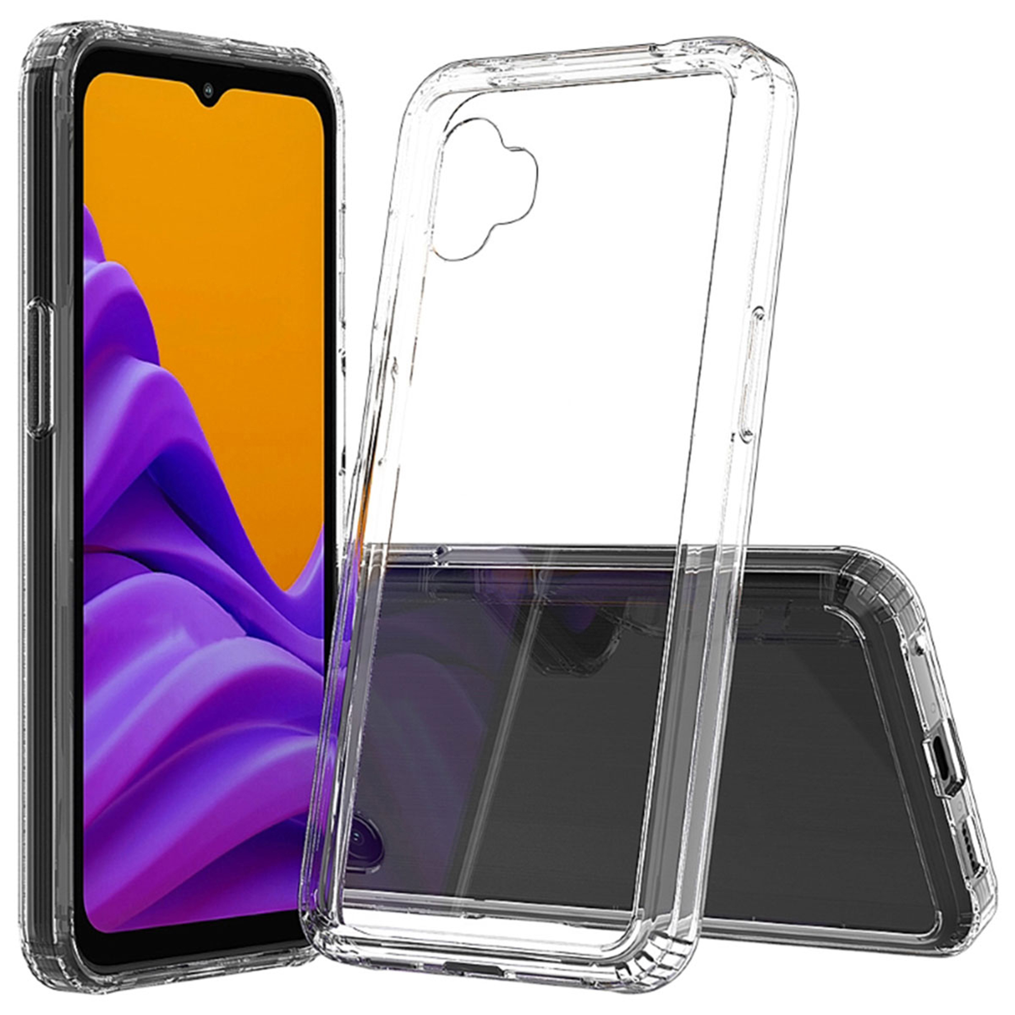 Coque de téléphone transparente protectrice présentée avec un smartphone à écran coloré.