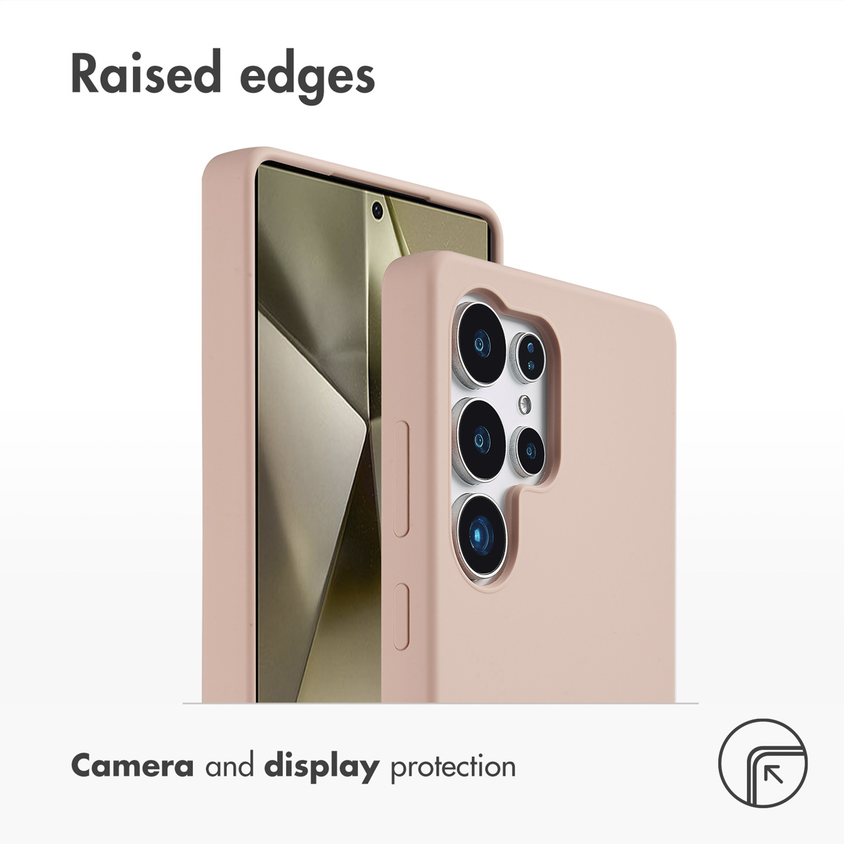 Rosa Smartphonehülle zeigt erhöhte Ränder zum Schutz von Kamera und Display.