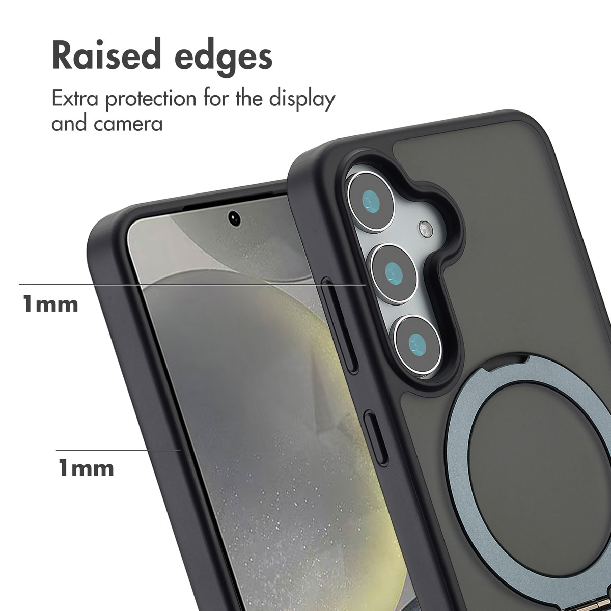 I bordi rialzati offrono una protezione extra per lo schermo e la fotocamera di uno smartphone in custodia.