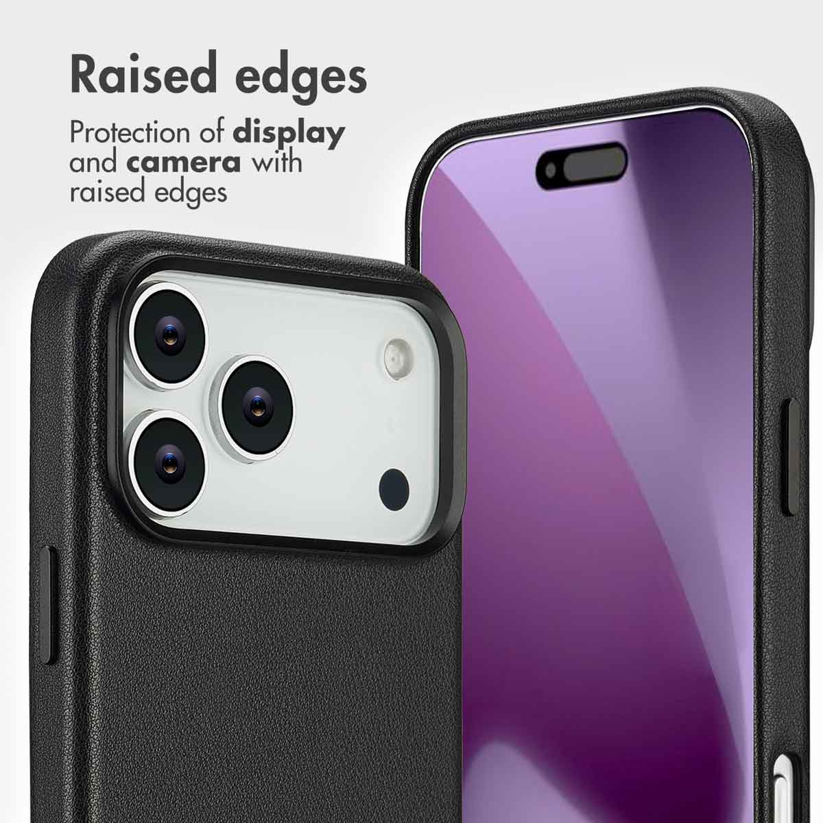 Los bordes elevados protegen la pantalla y la cámara de un smartphone negro.