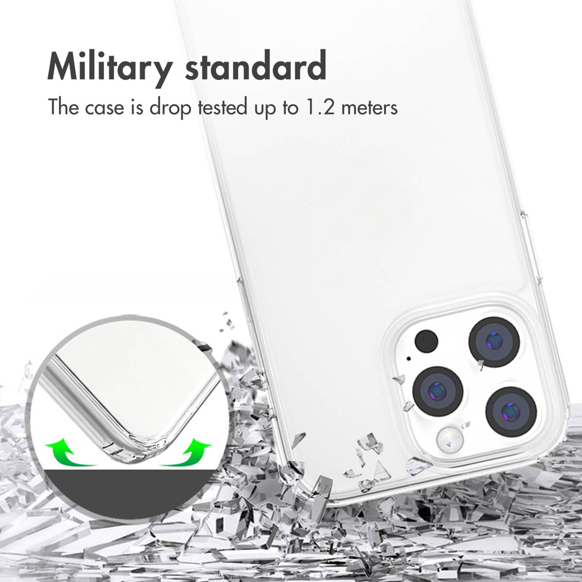 Funda de móvil estándar militar, probada contra caídas hasta 1,2 metros, con módulo de cámara y cristales.