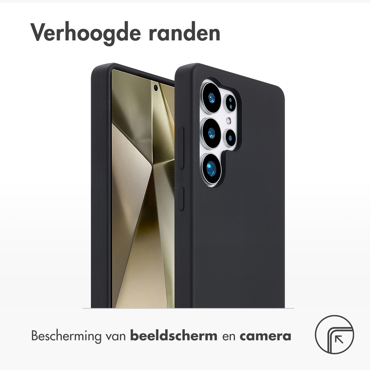 Fundas de teléfono negras con bordes elevados para protección de pantalla y cámara.