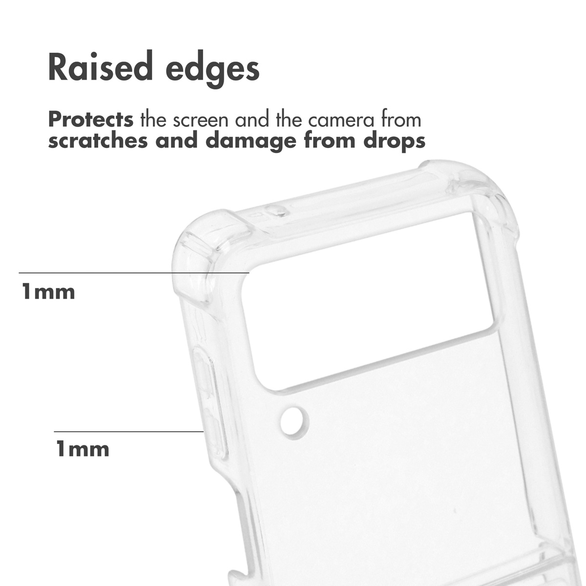 Coque de téléphone transparente avec des bords surélevés de 1 mm pour protéger contre les rayures.