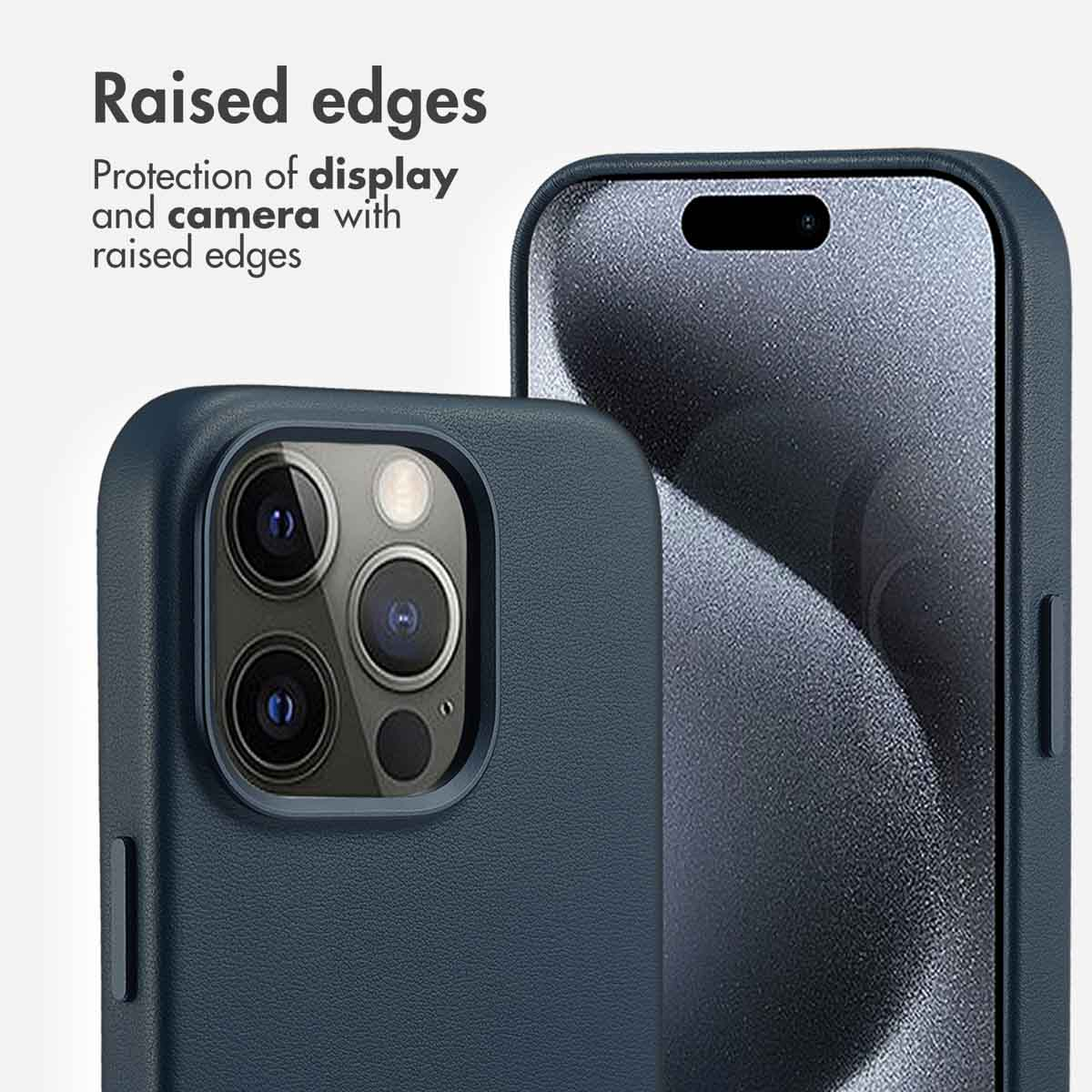 Coque bleu foncé avec bords surélevés pour protéger l'écran et l'appareil photo.