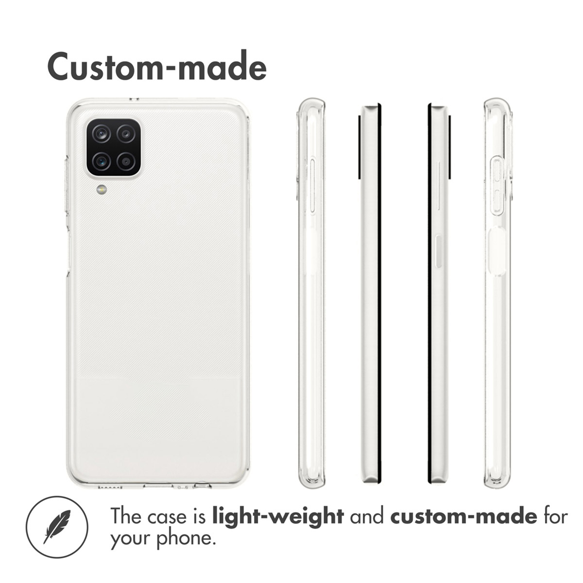 Une coque de téléphone transparente, légère et sur mesure, présentée sous plusieurs angles.