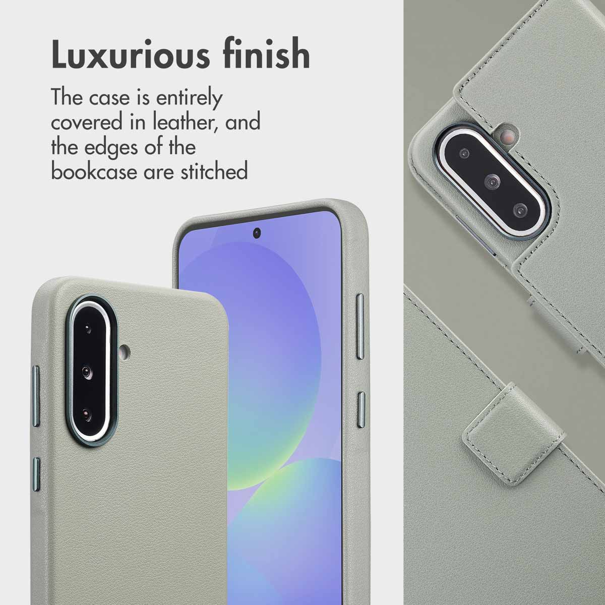 Luxurious leather phone case with fine stitching and precise camera cutouts.