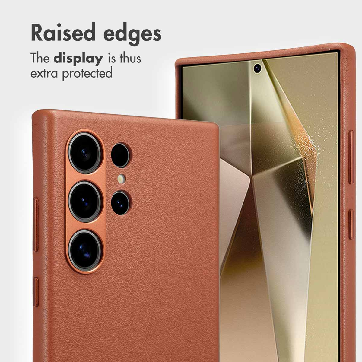 Une coque de téléphone marron avec des bords surélevés pour protéger l'écran.