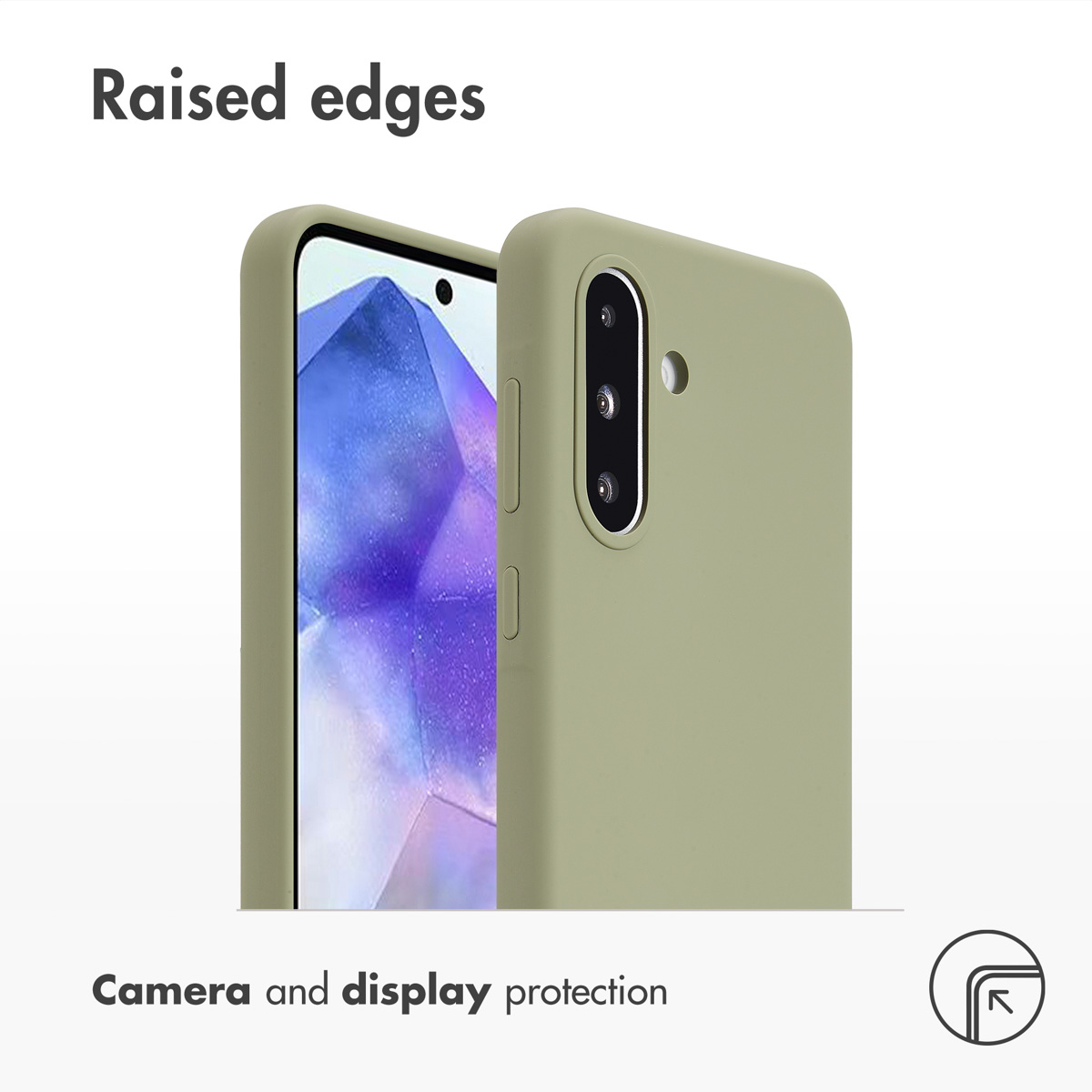 Custodia per telefono verde con bordi rialzati per proteggere fotocamera e display.