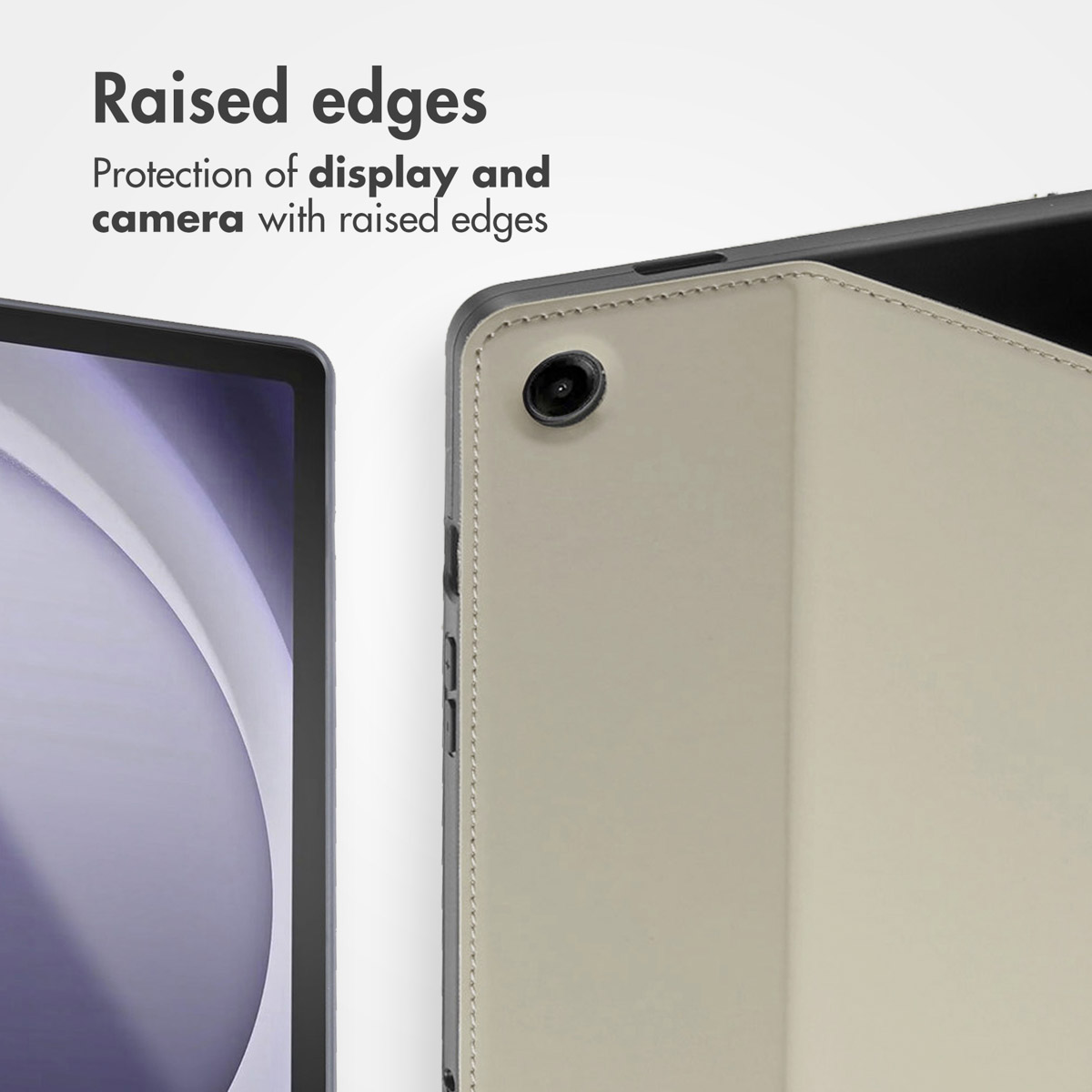 Raised edges provide protection for the tablet display and camera against damage.