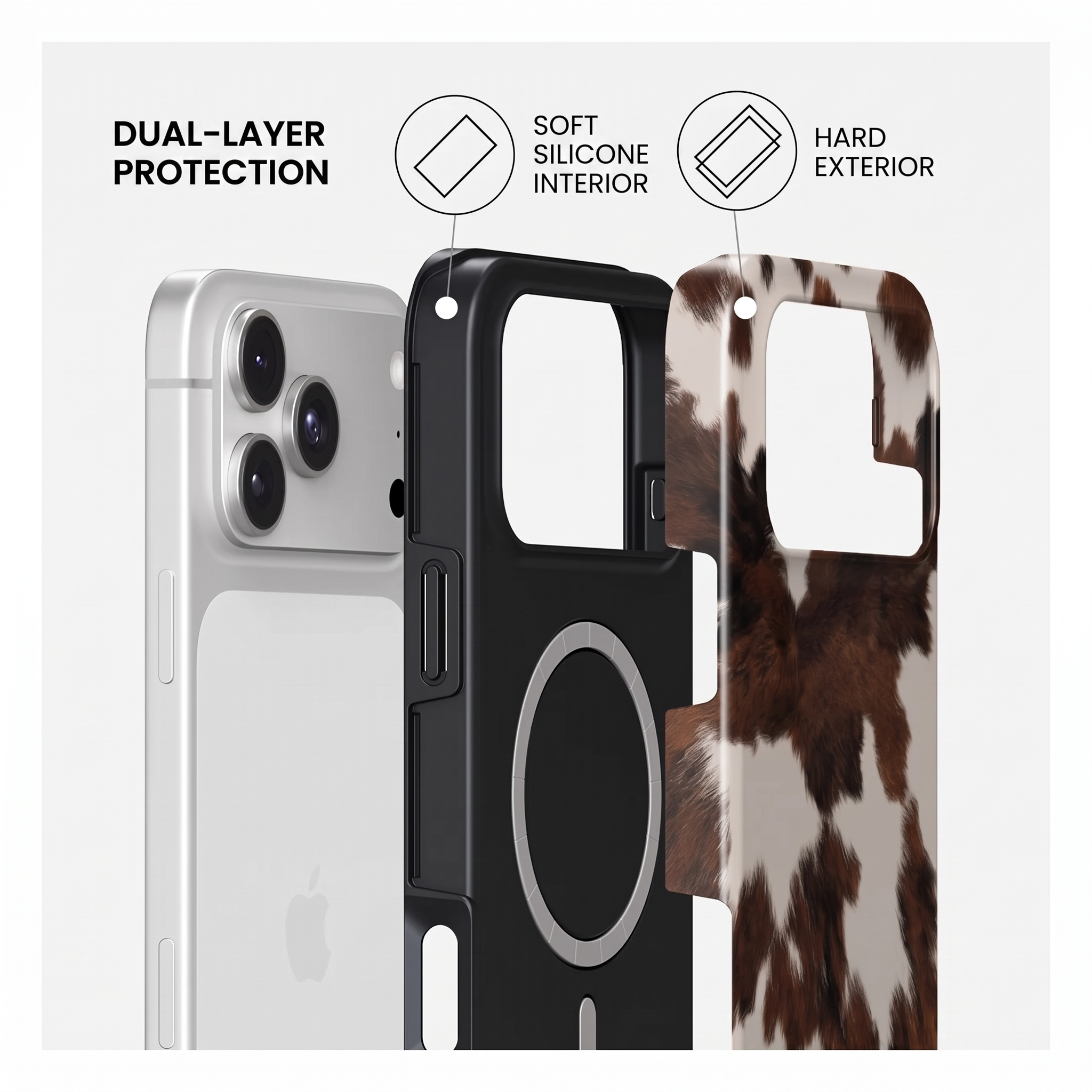 Schéma montrant une protection double couche avec intérieur en silicone et extérieur.