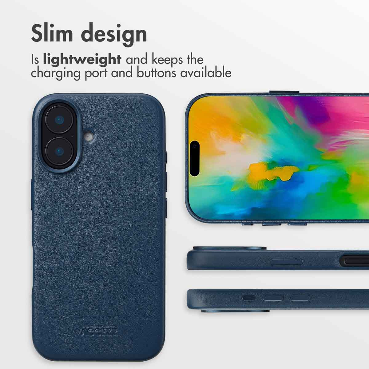 Schlankes, leichtes Design einer blauen Smartphone-Hülle mit Zugang zu Anschlüssen und Tasten.