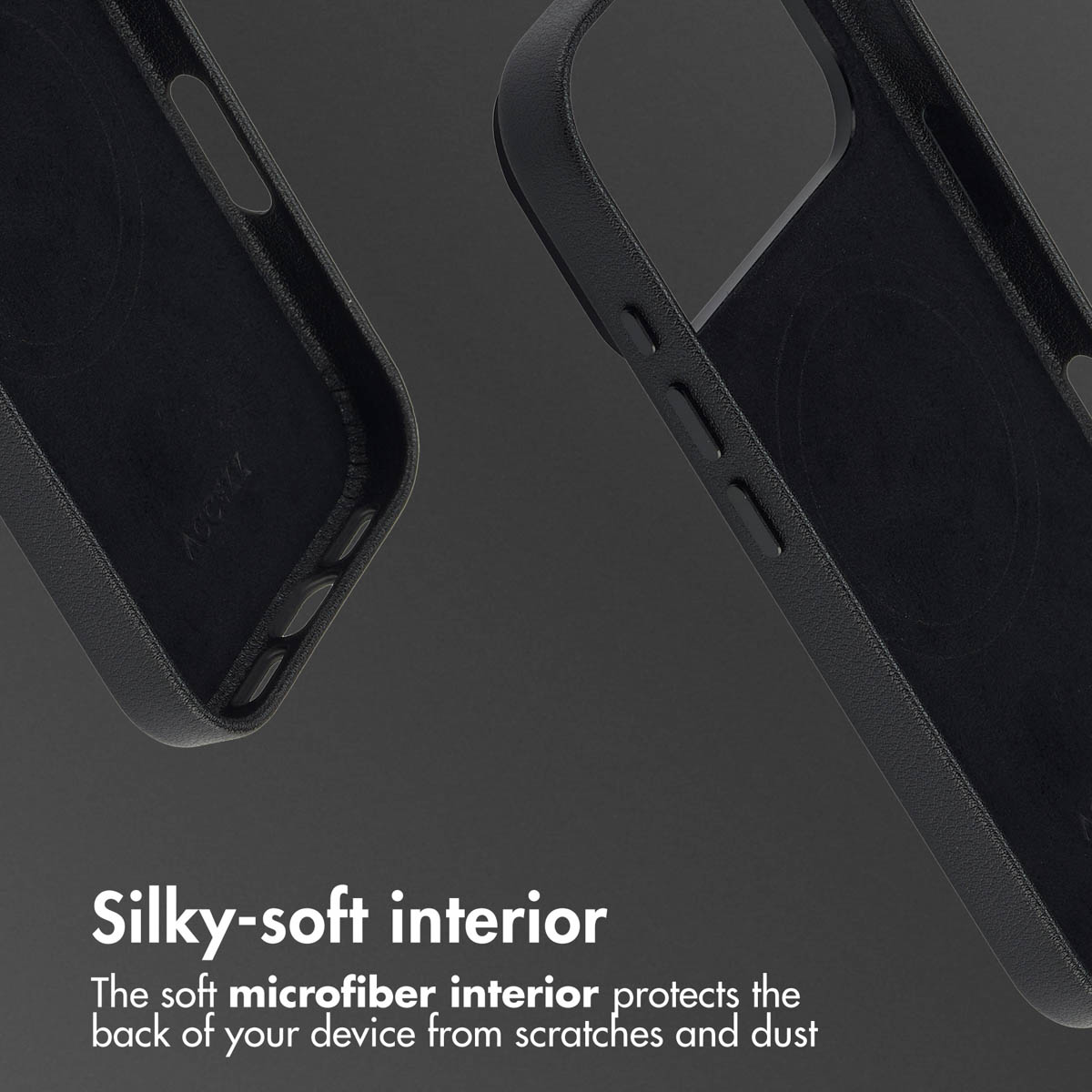 Fundas de teléfono negras con interior de microfibra suave para proteger de arañazos.