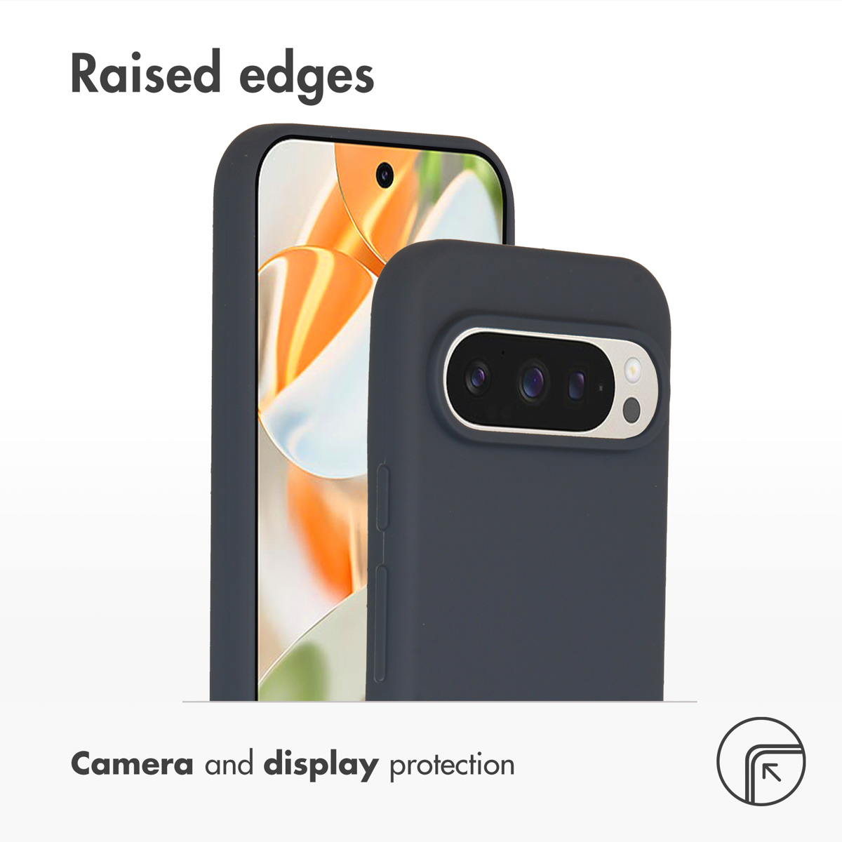Custodia per telefono con bordi rialzati per protezione schermo e fotocamera.