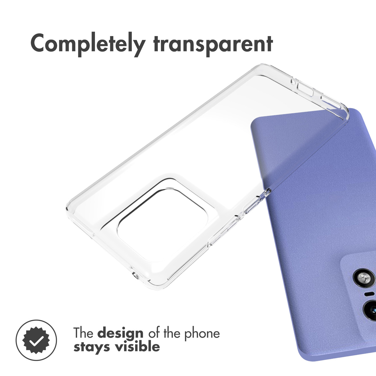 Eine klare, transparente Handyschutzhülle liegt neben einem blauen Smartphone.