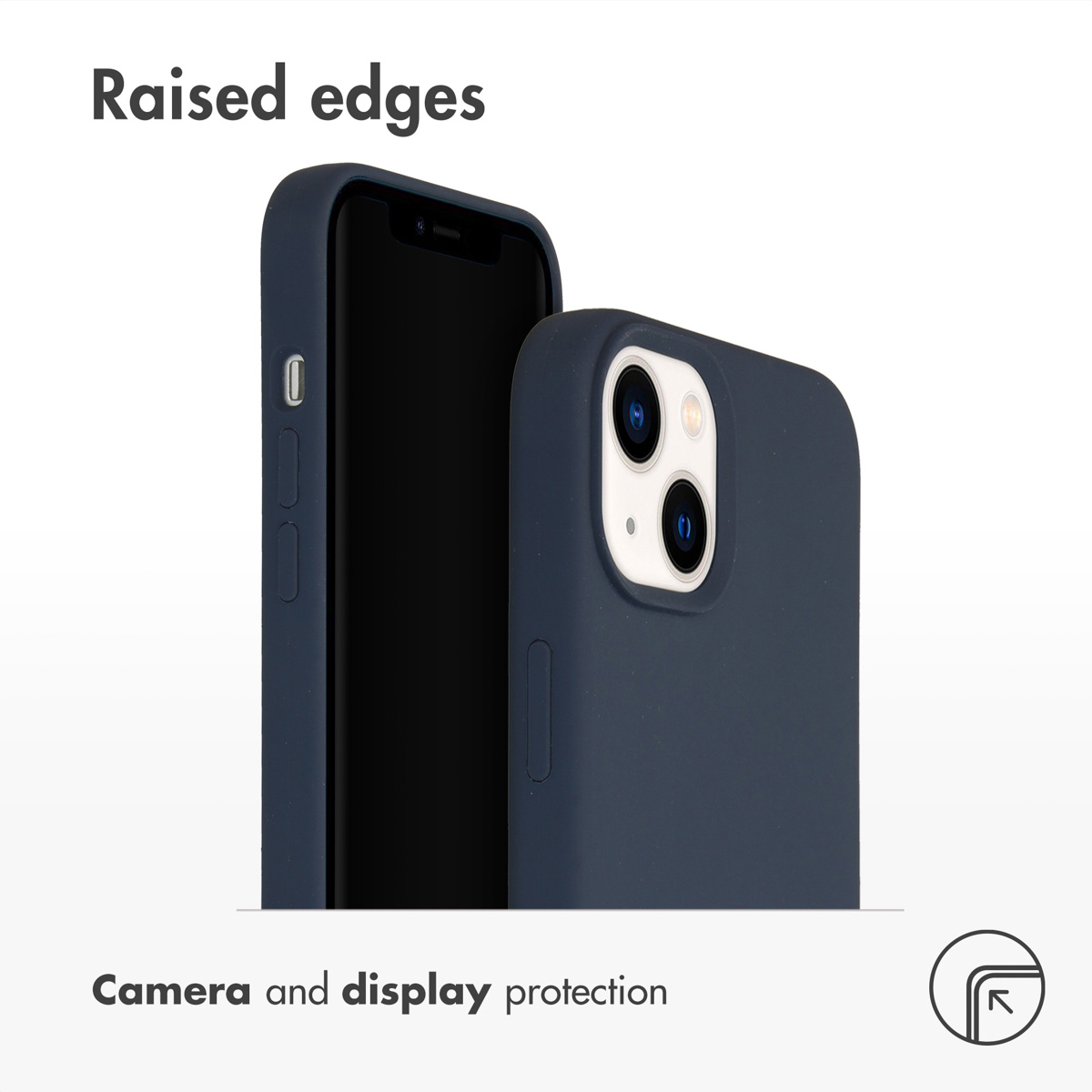 Dunkelblaue Handyhülle mit erhöhtem Rand für Kamera- und Display-Schutz auf weißem Hintergrund.