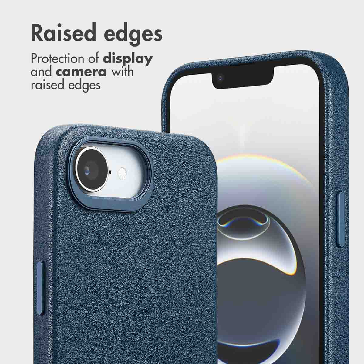 Una cover per telefono blu testurizzata con bordi rialzati per la protezione.
