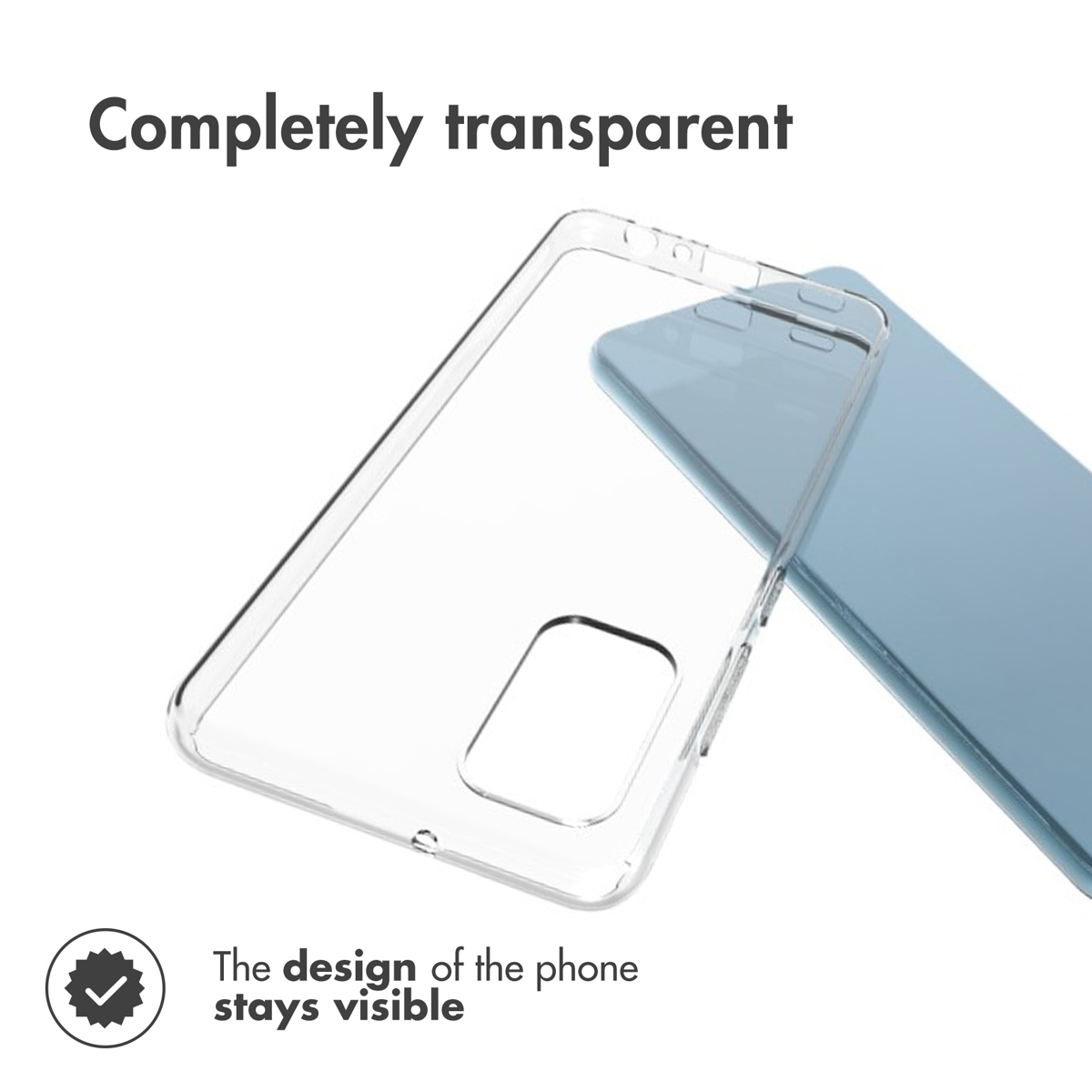 Une coque de téléphone totalement transparente montre le design du smartphone bleu.